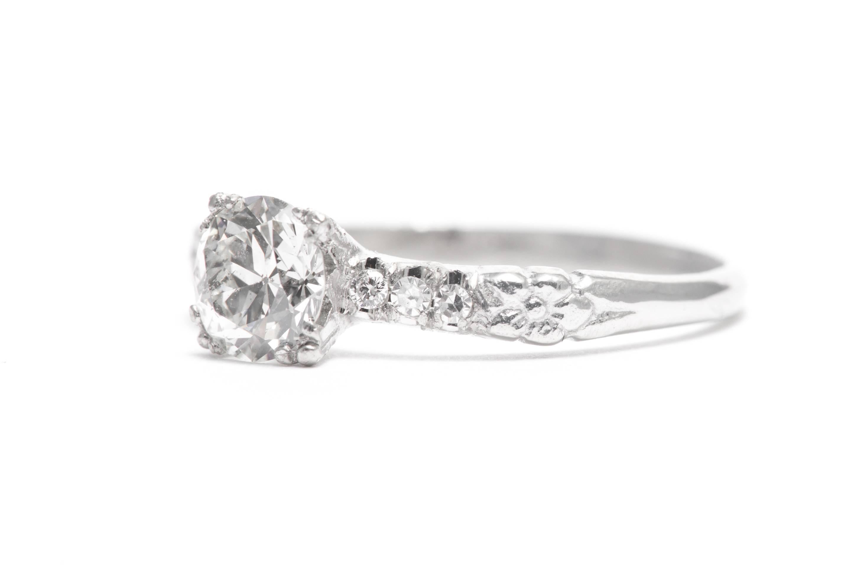 Old European Cut Art Deco Orange Blossom 0.70 Carat Diamond Platinum Engagement Ring For Sale