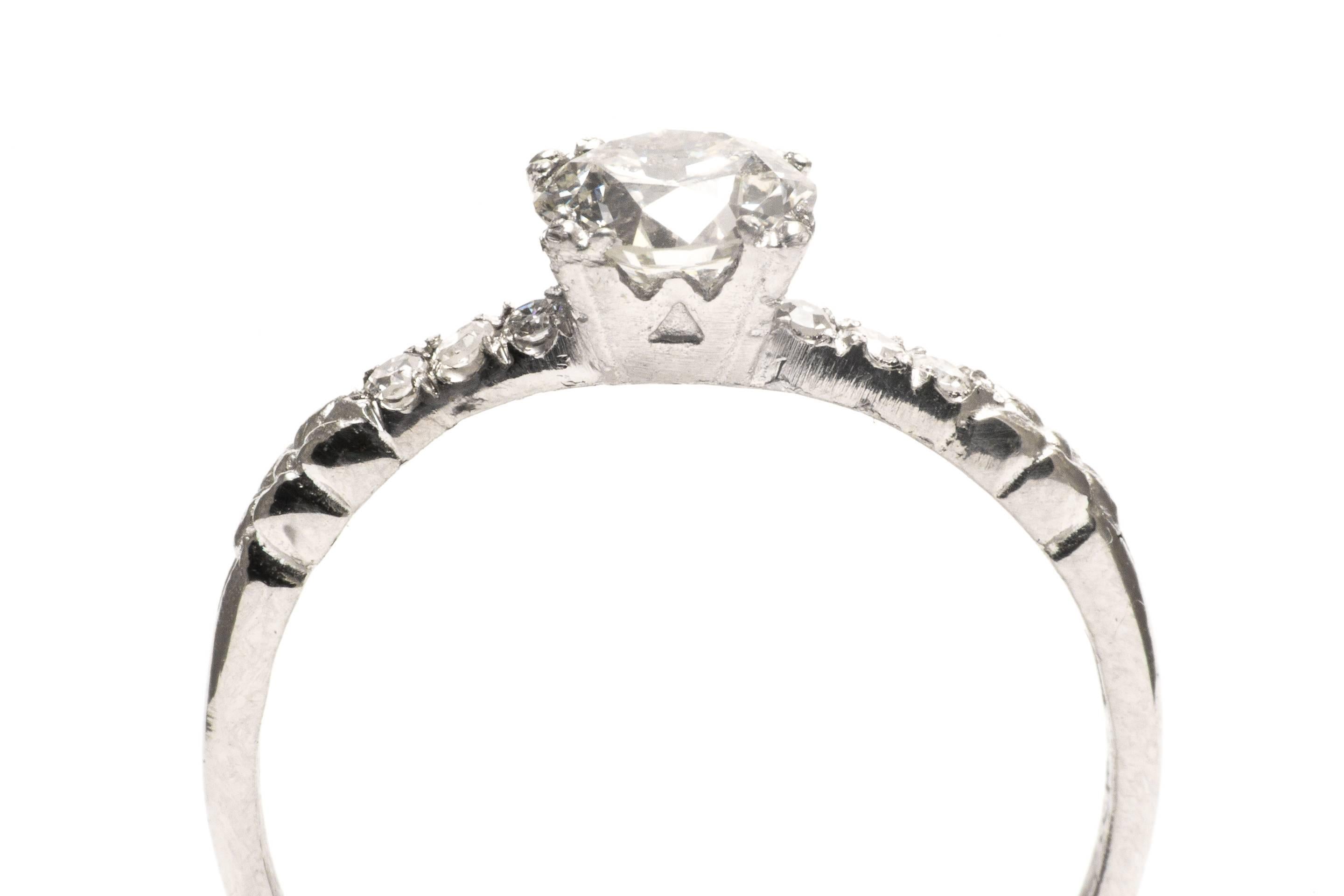 Women's Art Deco Orange Blossom 0.70 Carat Diamond Platinum Engagement Ring For Sale