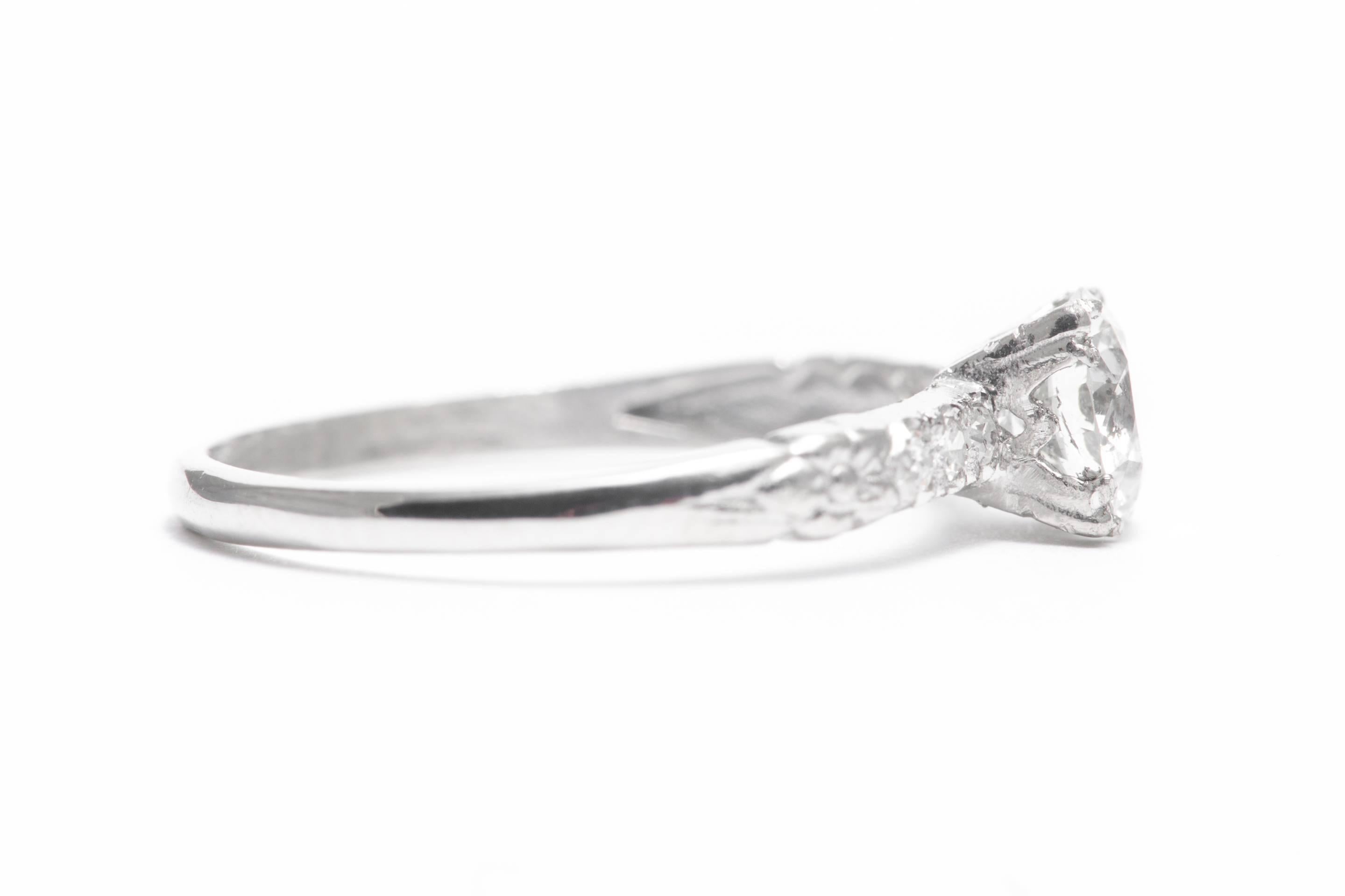 Art Deco Orange Blossom 0.70 Carat Diamond Platinum Engagement Ring In Excellent Condition For Sale In Boston, MA