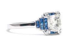 Stepped French Cut Sapphire Diamond Platinum Engagement Ring