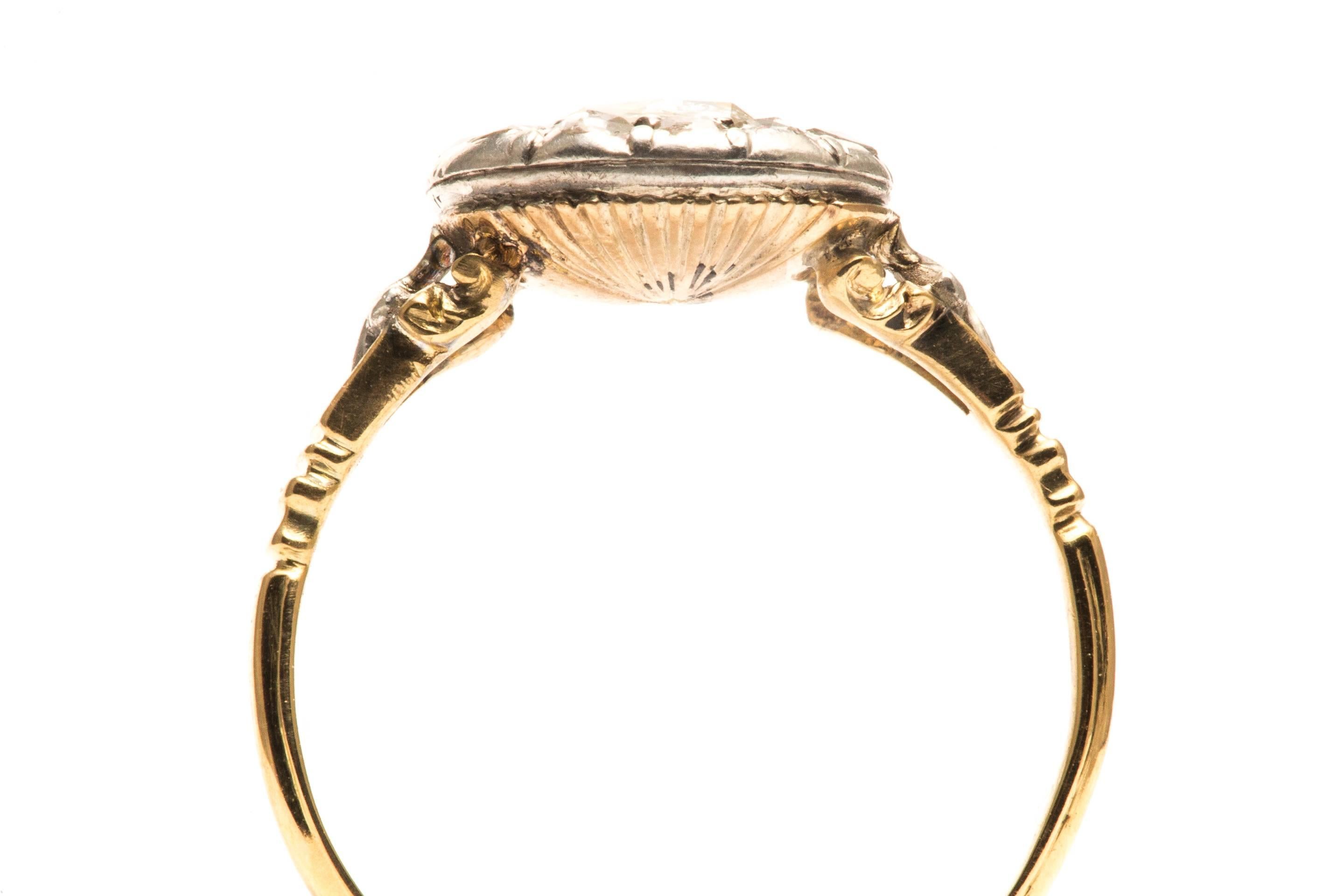 18th Century Georgian Rose Cut Diamond Yellow Gold Engagement Ring In Excellent Condition For Sale In Boston, MA