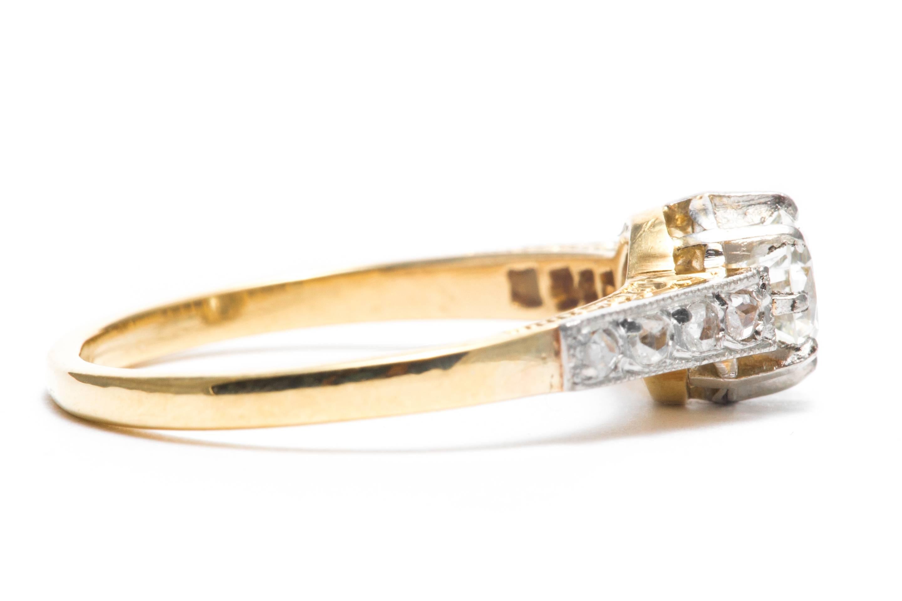 Art Deco 0.40 Carat Diamond Yellow Gold Platinum Engagement Ring In Excellent Condition In Boston, MA