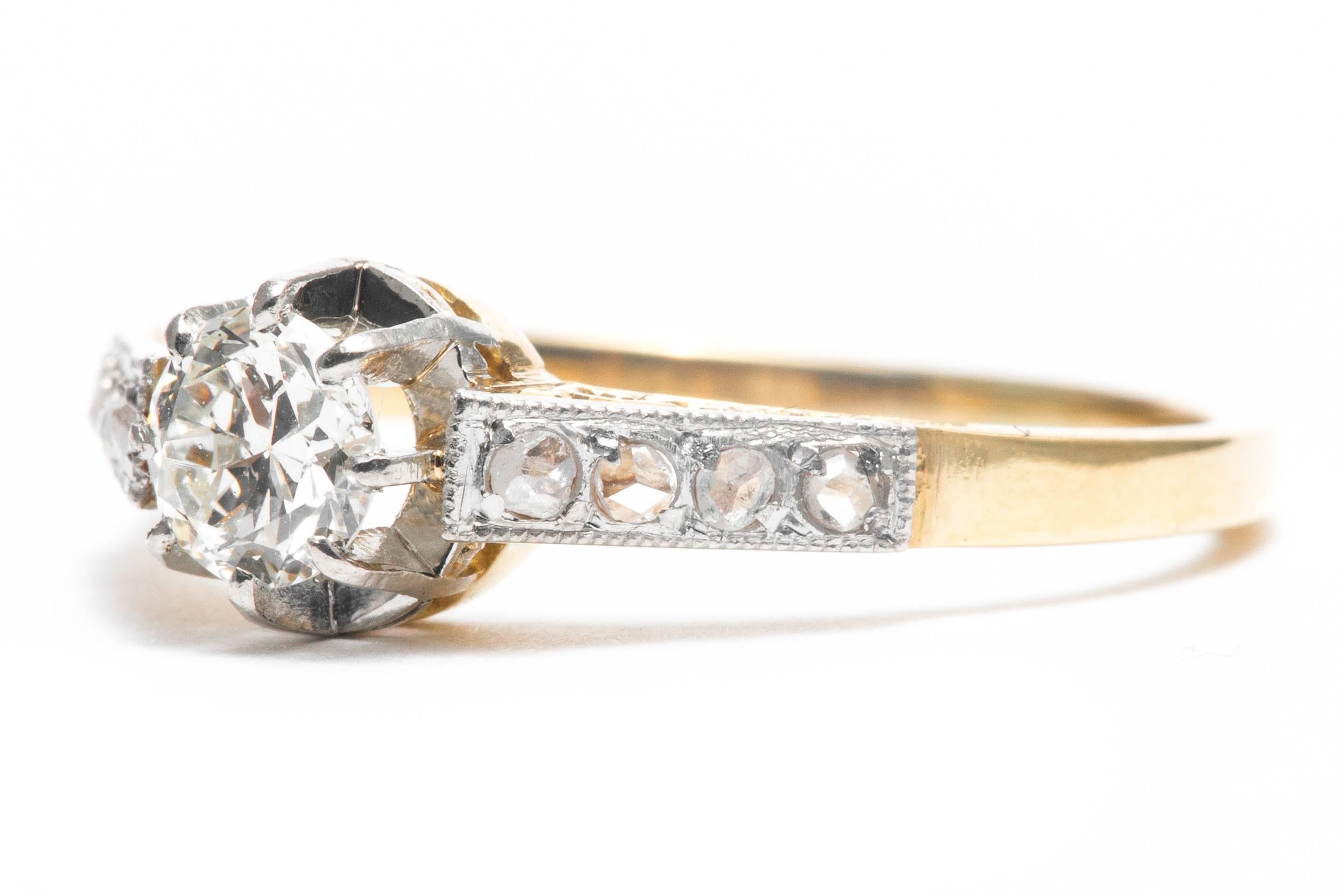 Rose Cut Art Deco 0.40 Carat Diamond Yellow Gold Platinum Engagement Ring