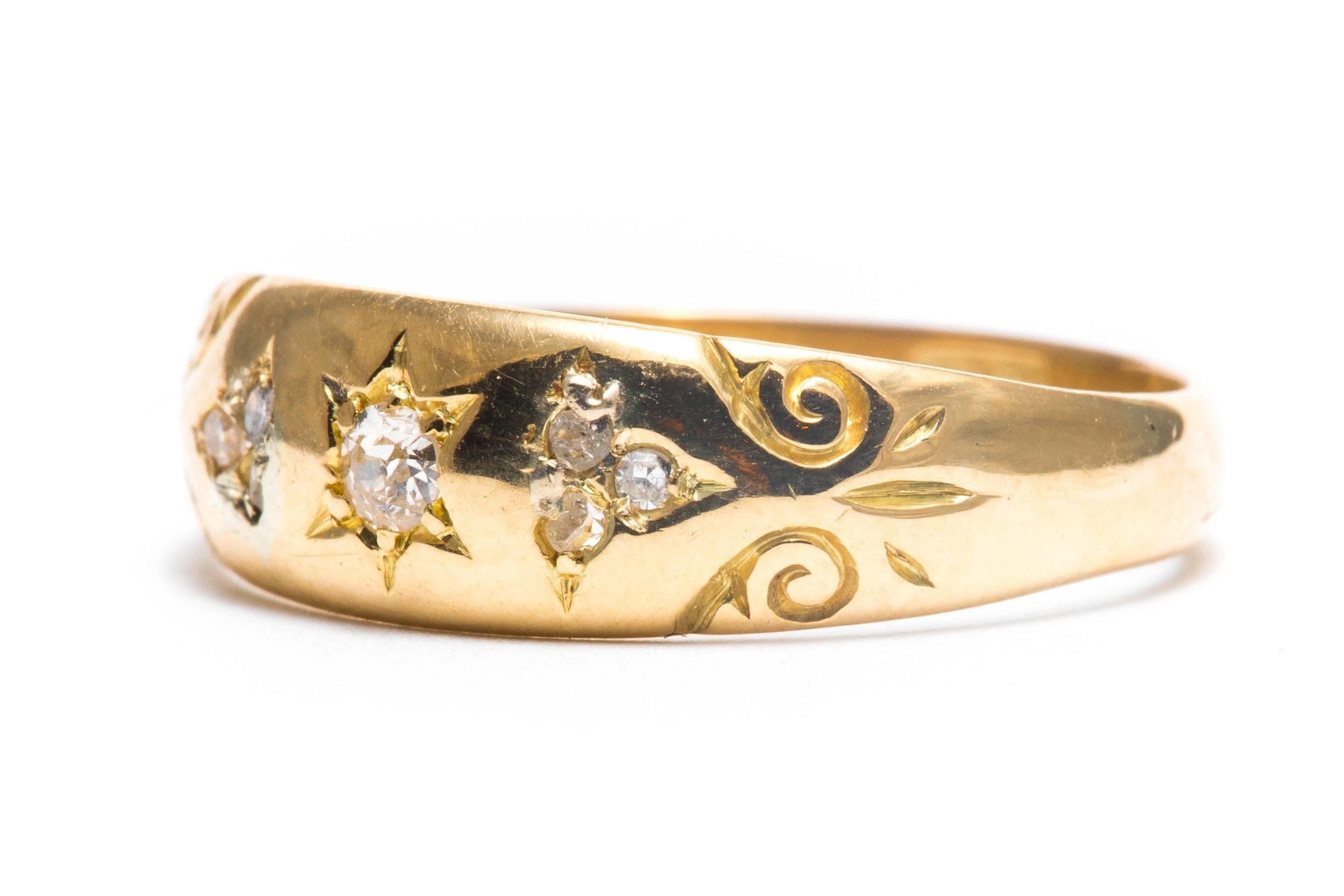 Edwardian English Victorian Diamond Yellow Gold Ring For Sale