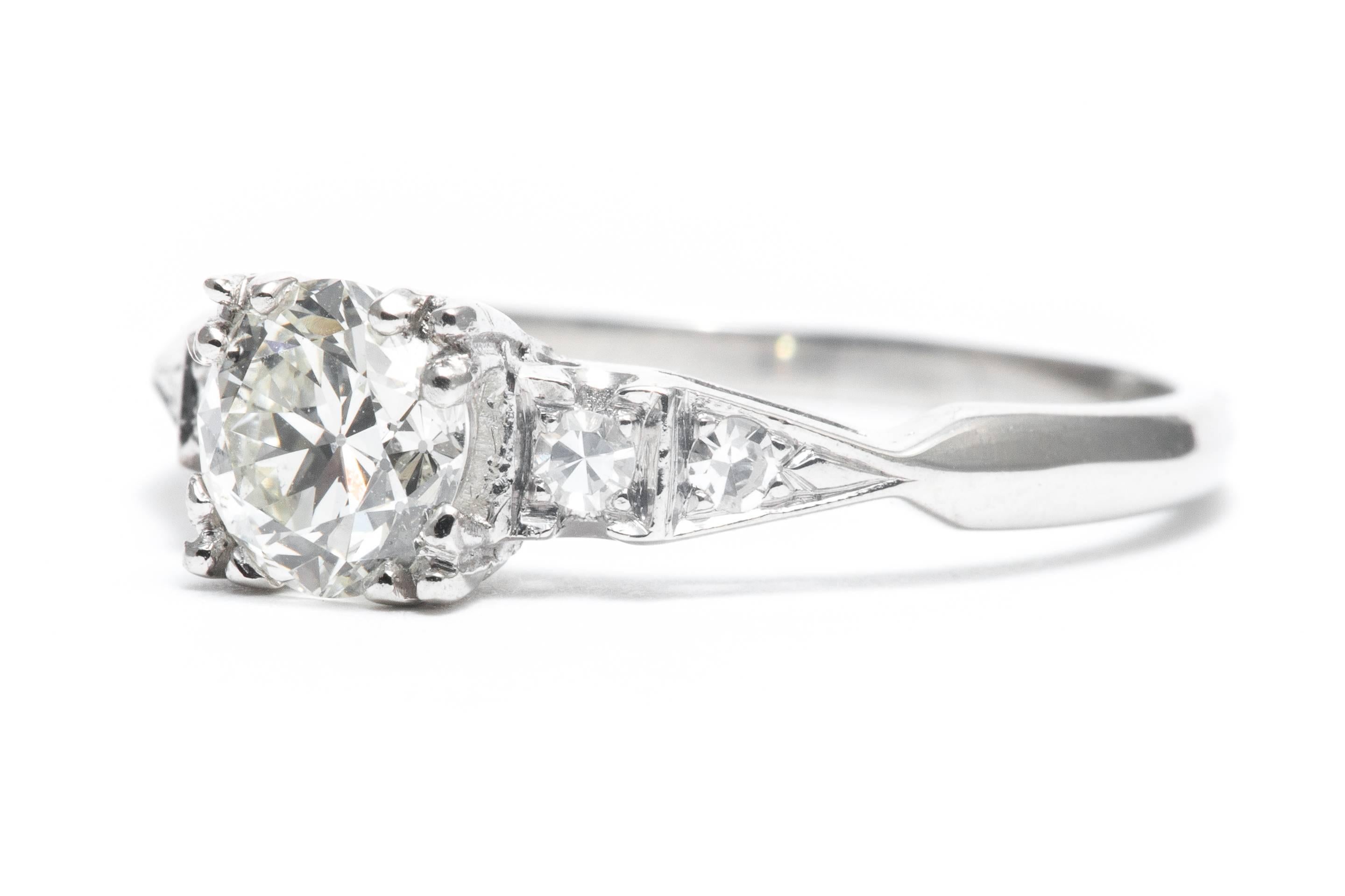 Old European Cut Art Deco 0.80 Carat Diamond Platinum Engagement Ring For Sale
