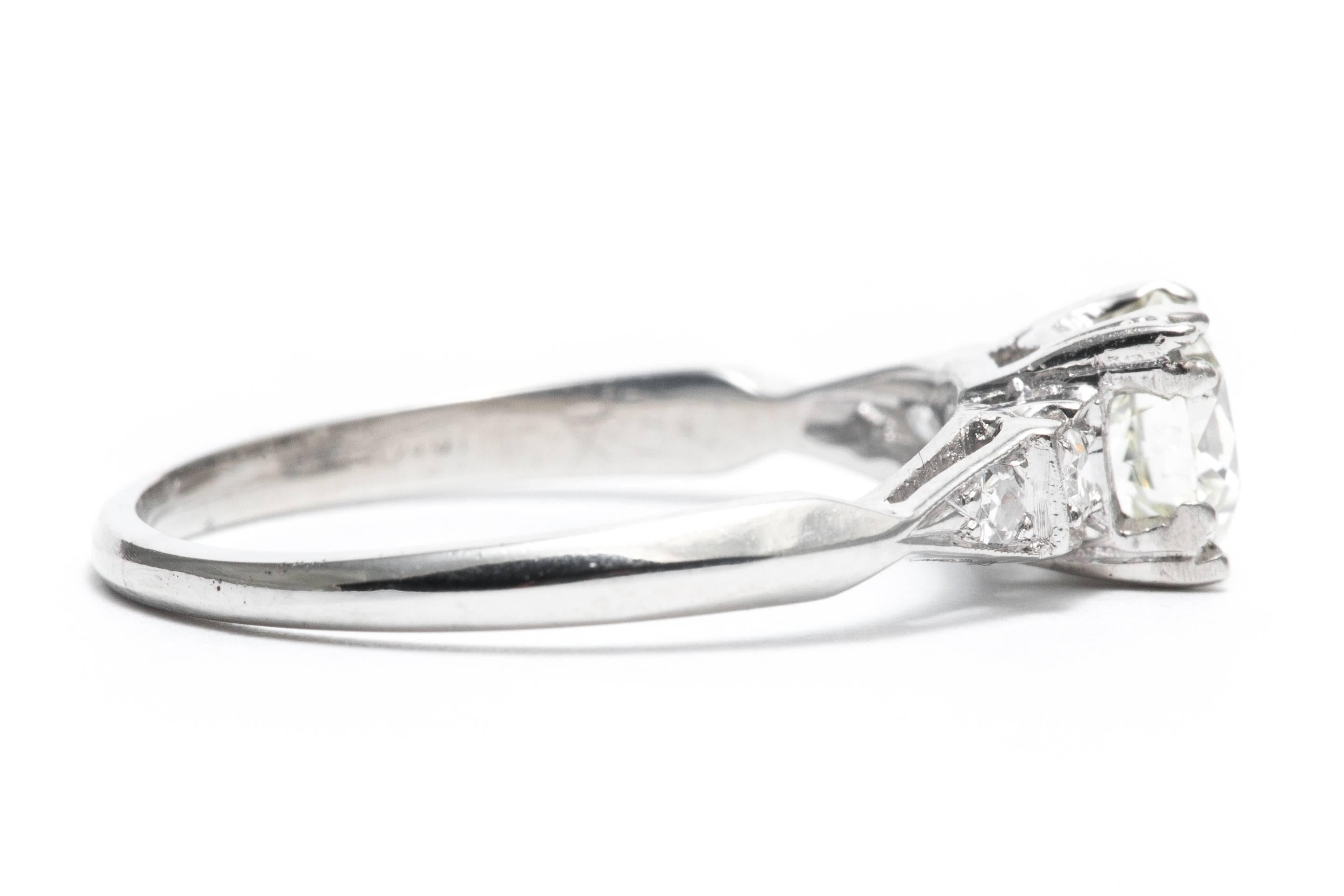 Art Deco 0.80 Carat Diamond Platinum Engagement Ring In Excellent Condition For Sale In Boston, MA