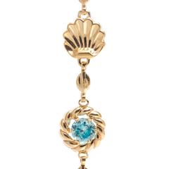 Nautical Motif Blue Zircon Seashell Gold Bracelet