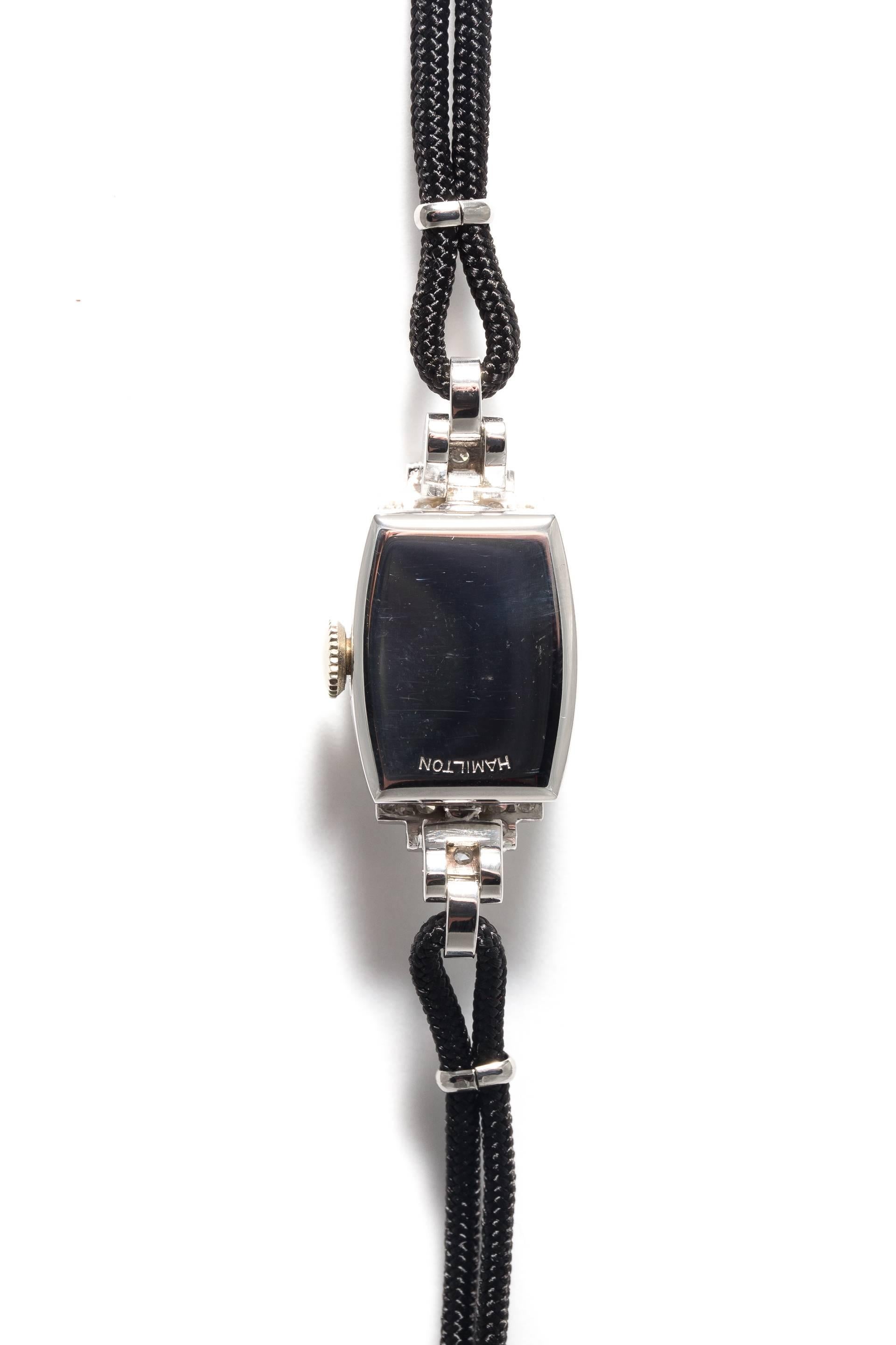 Hamilton Ladies Platinum Diamond Art Deco Wristwatch For Sale 1