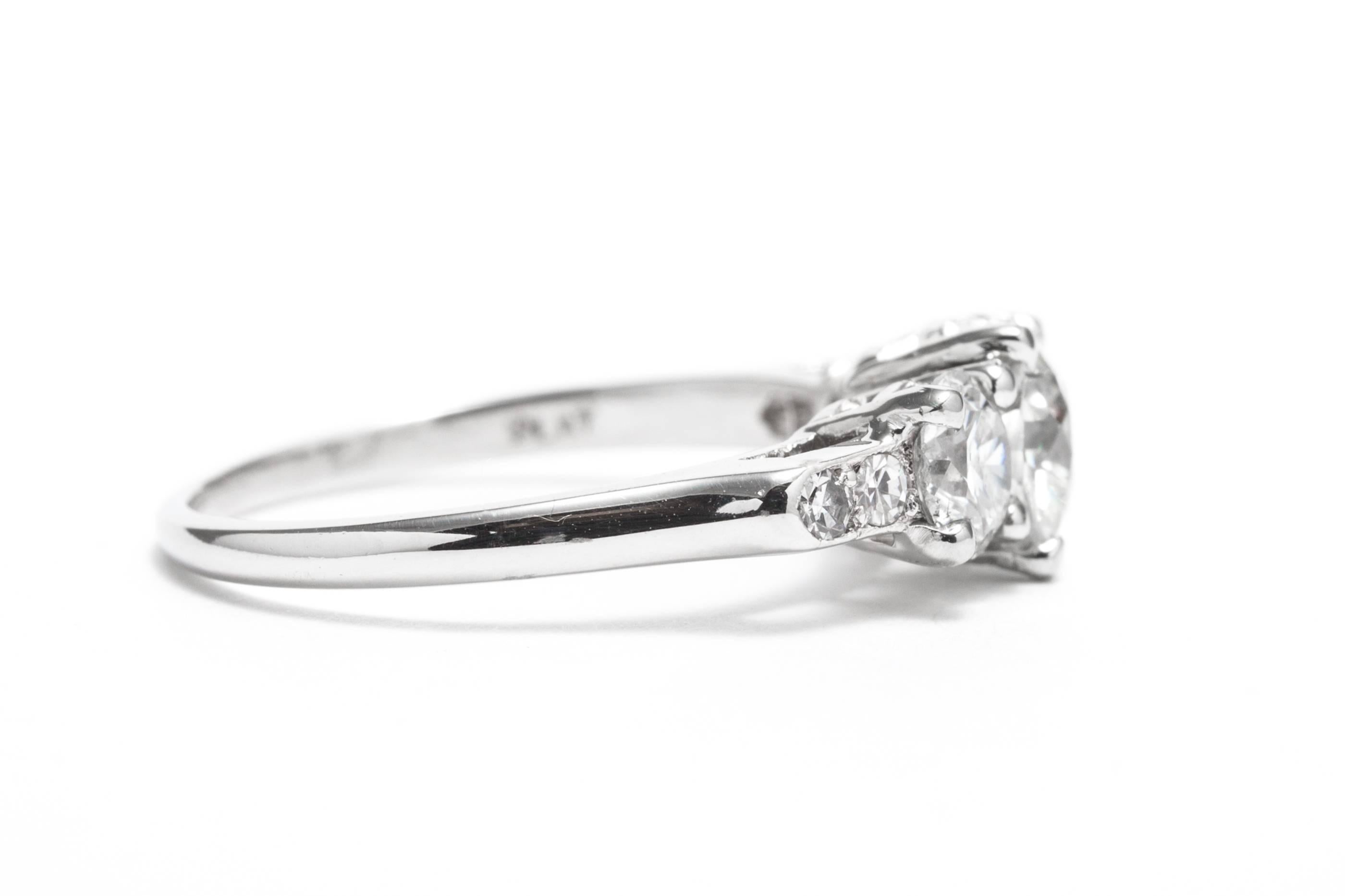 Men's Art Deco 1 Carat European Cut Diamond Platinum Three Stone Ring For Sale