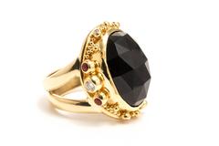 Zaffiro Black Tourmaline Ruby Diamond Yellow Gold Ring