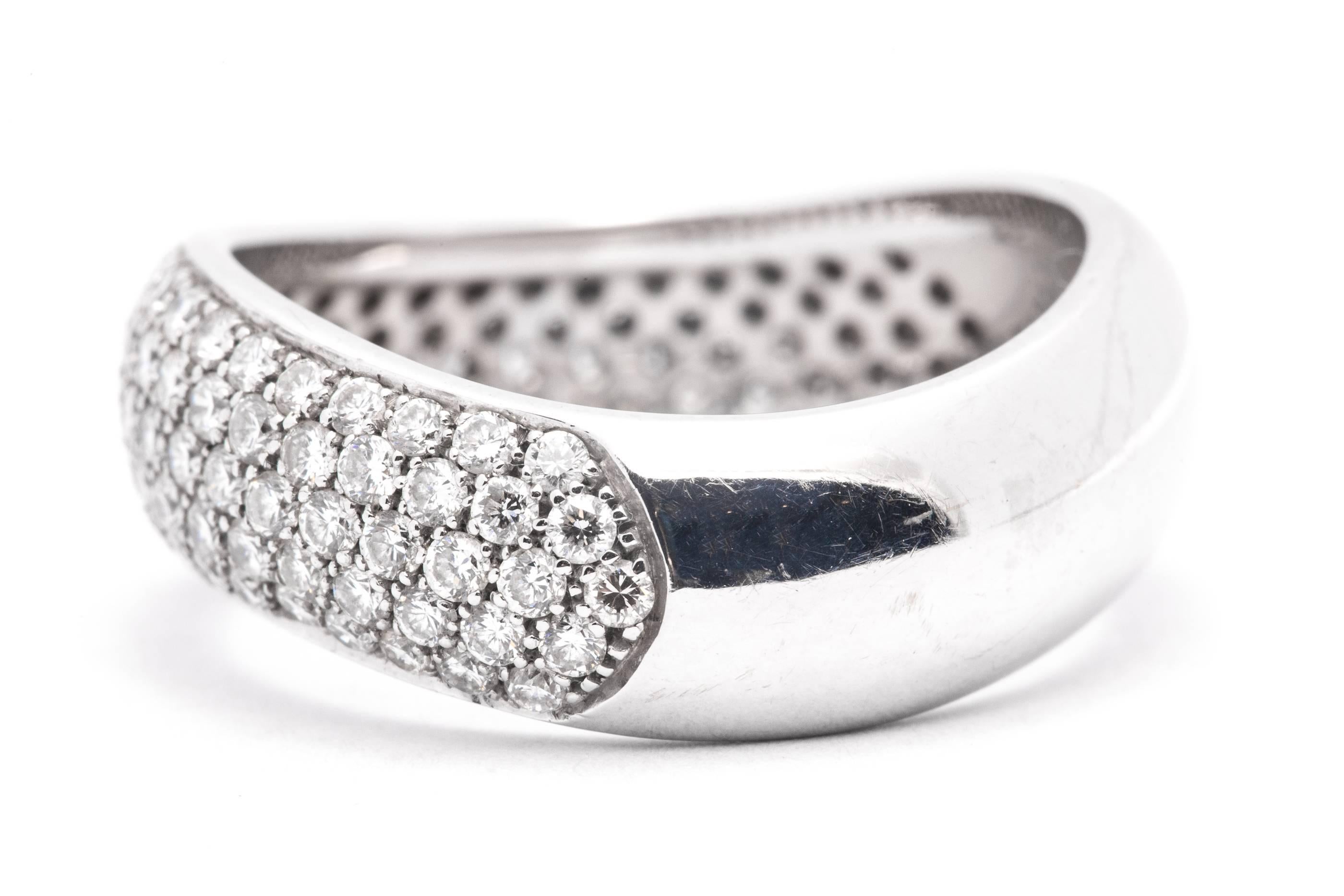 Pave Set Diamond White Gold Wave Ring In Excellent Condition For Sale In Boston, MA