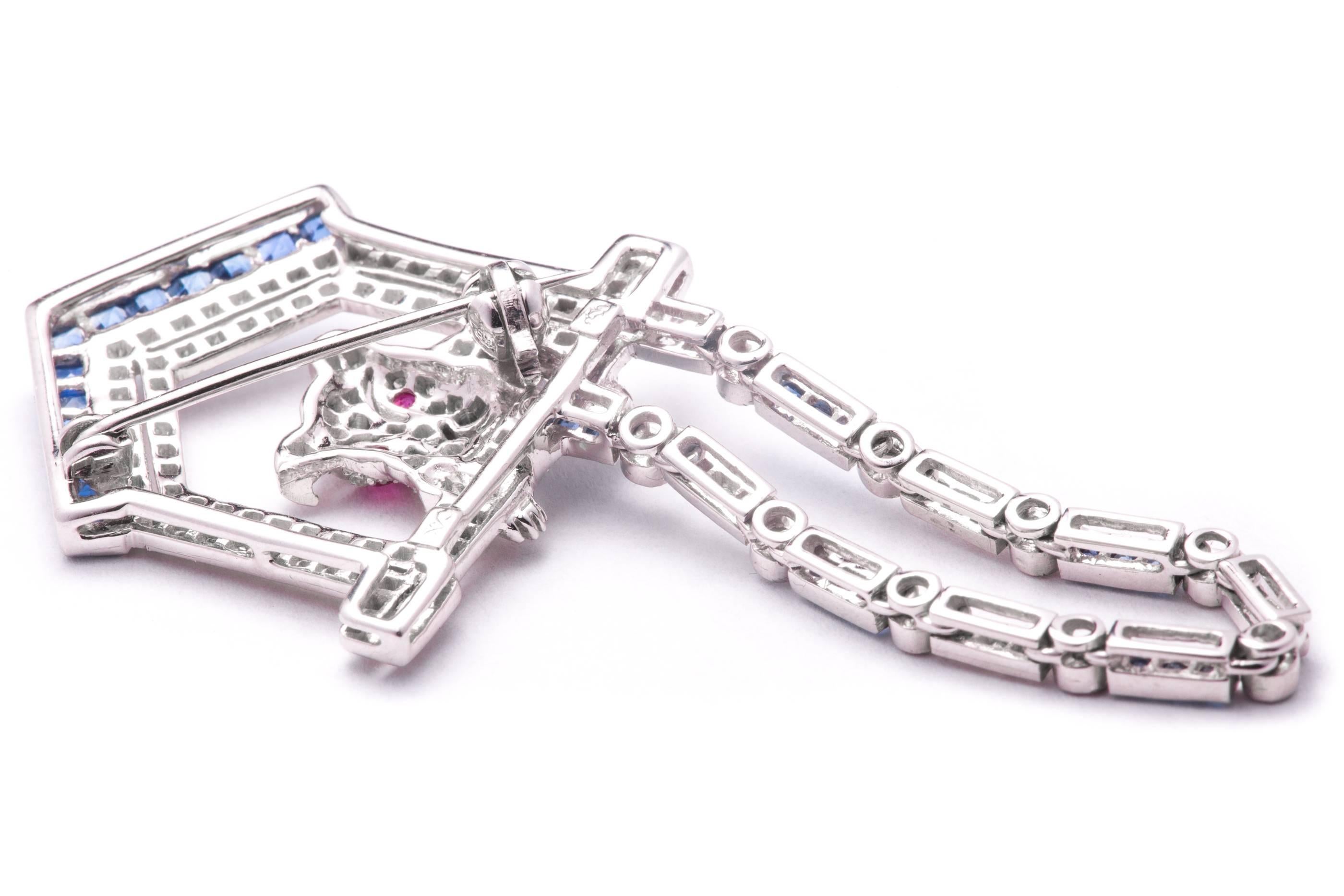 Women's Diamond Sapphire Dog House Brooch For Sale