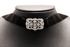 Floral Platinum and Diamond Choker Necklace on Black Velvet