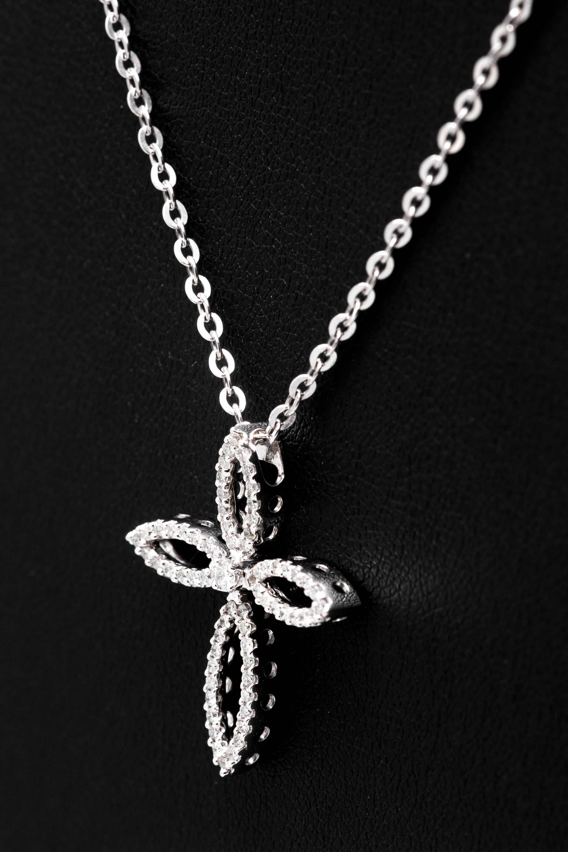Women's Pave Diamond Cross in 14 Karat White Gold For Sale