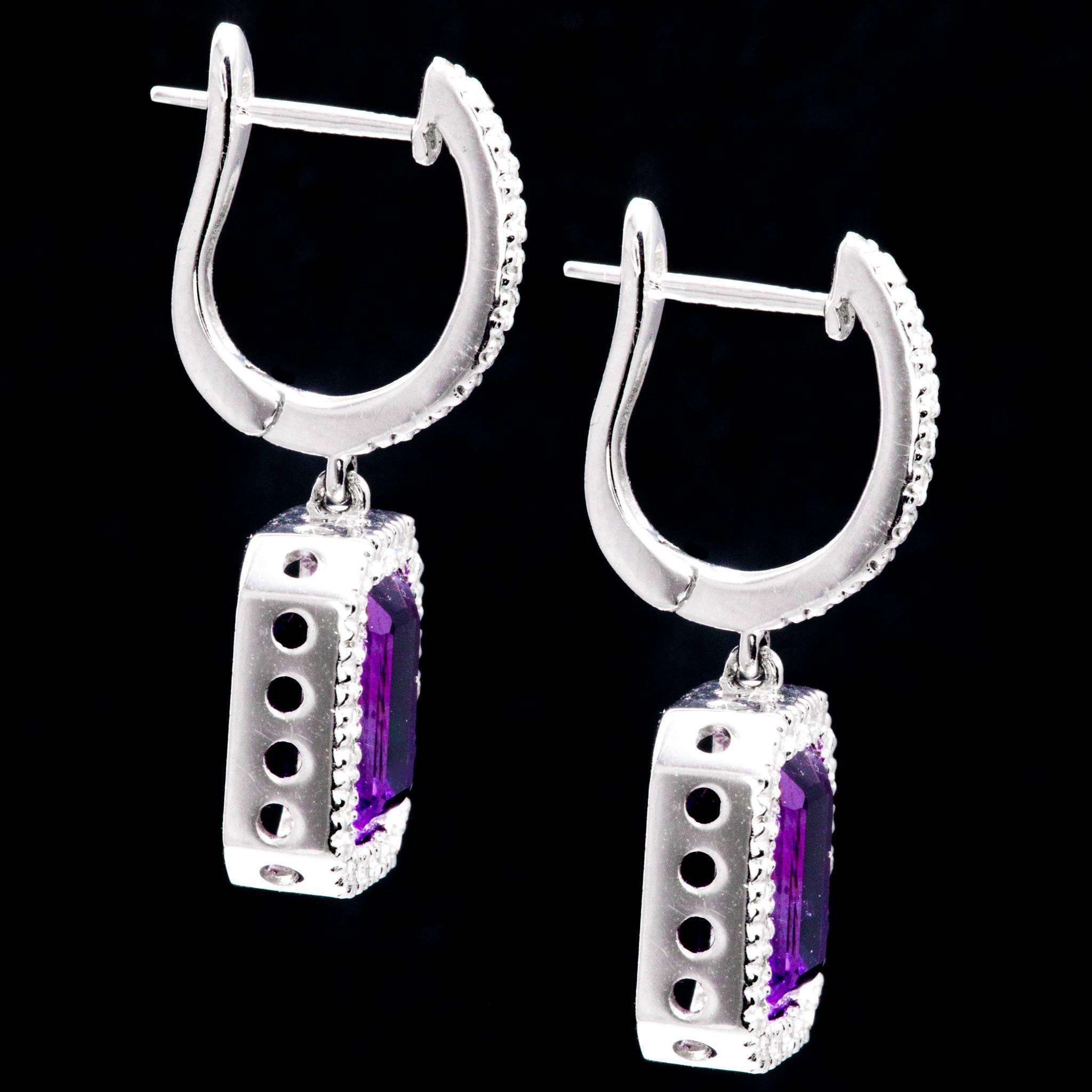 Women's Amethyst Diamond Halo Dangle Earrings
