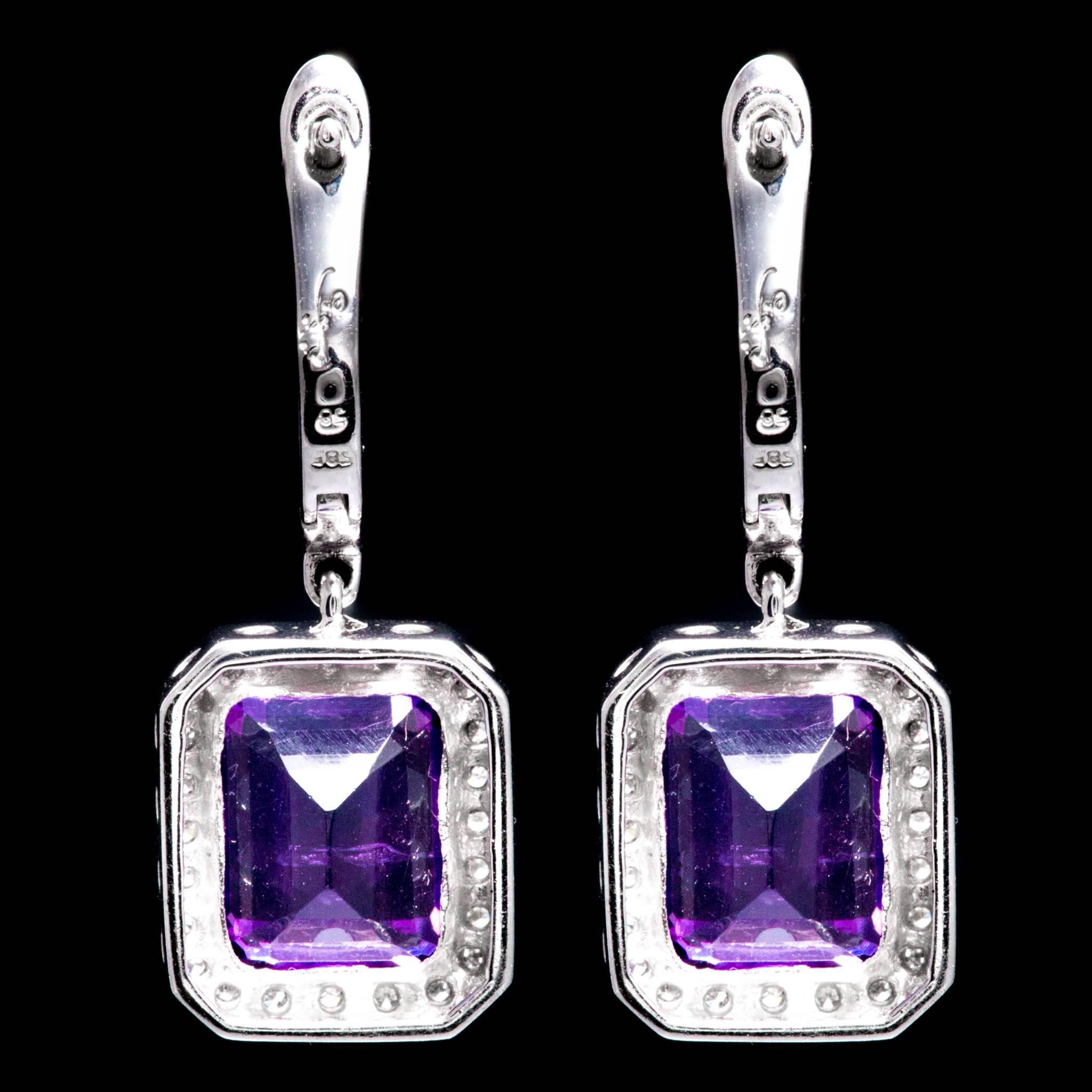 Amethyst Diamond Halo Dangle Earrings 1
