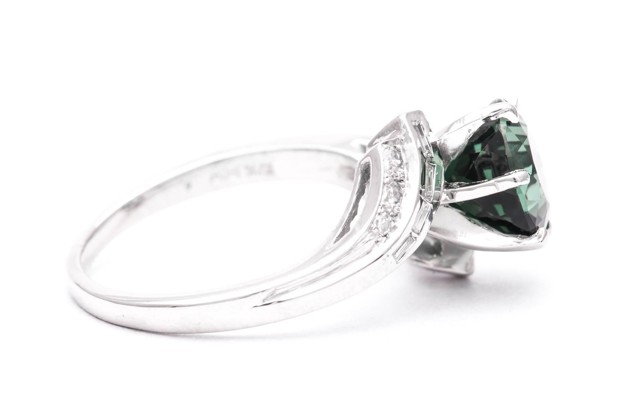 Women's Retro Mid-Century Tourmaline and Diamond Ring in Platinum For Sale