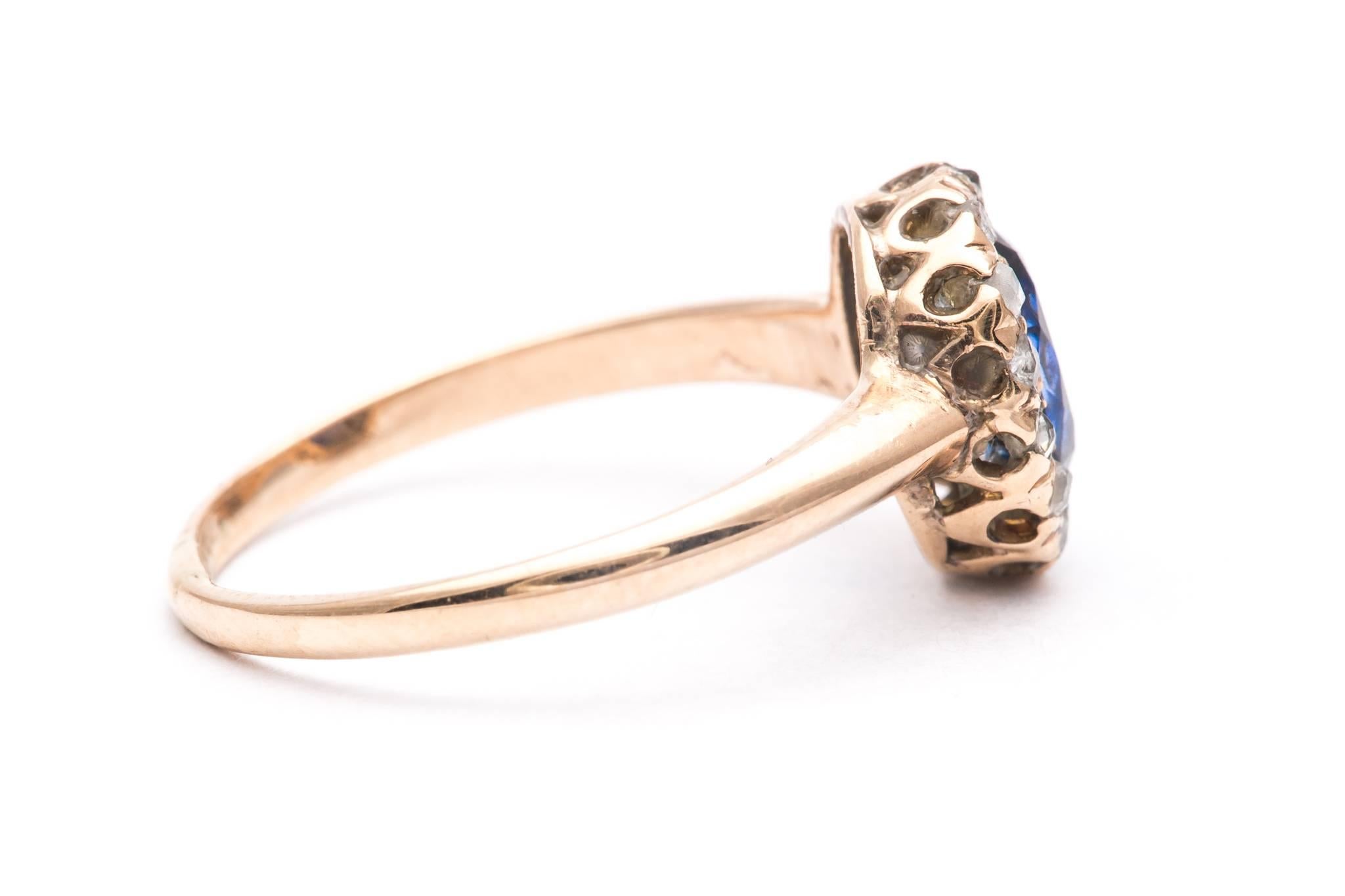 Women's Victorian Sapphire and Rose Cut Diamond Ring in Yellow Gold For Sale