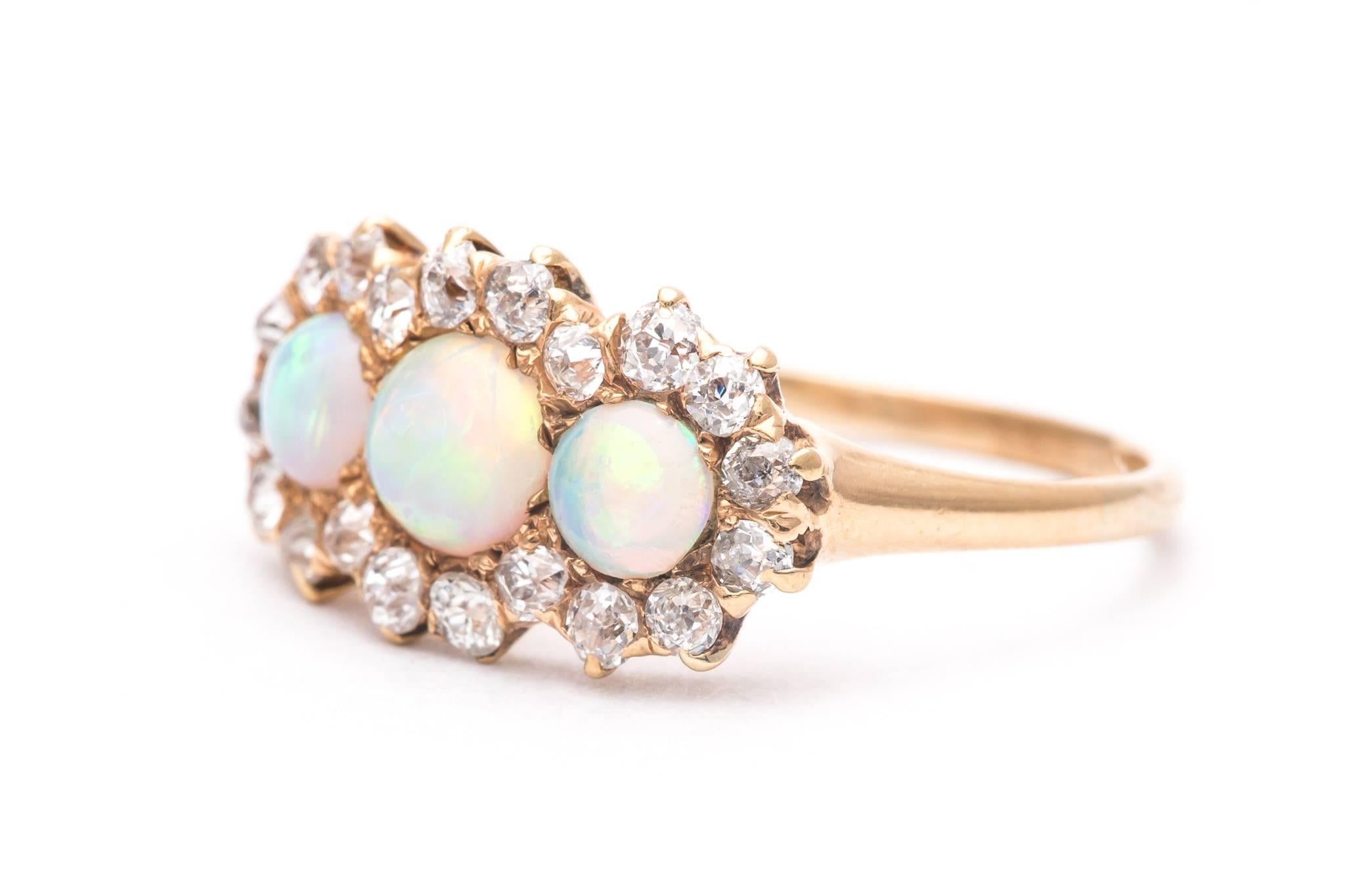 Victorian Opal and Diamond Ring in 18 Karat Yellow Gold In Excellent Condition For Sale In Boston, MA