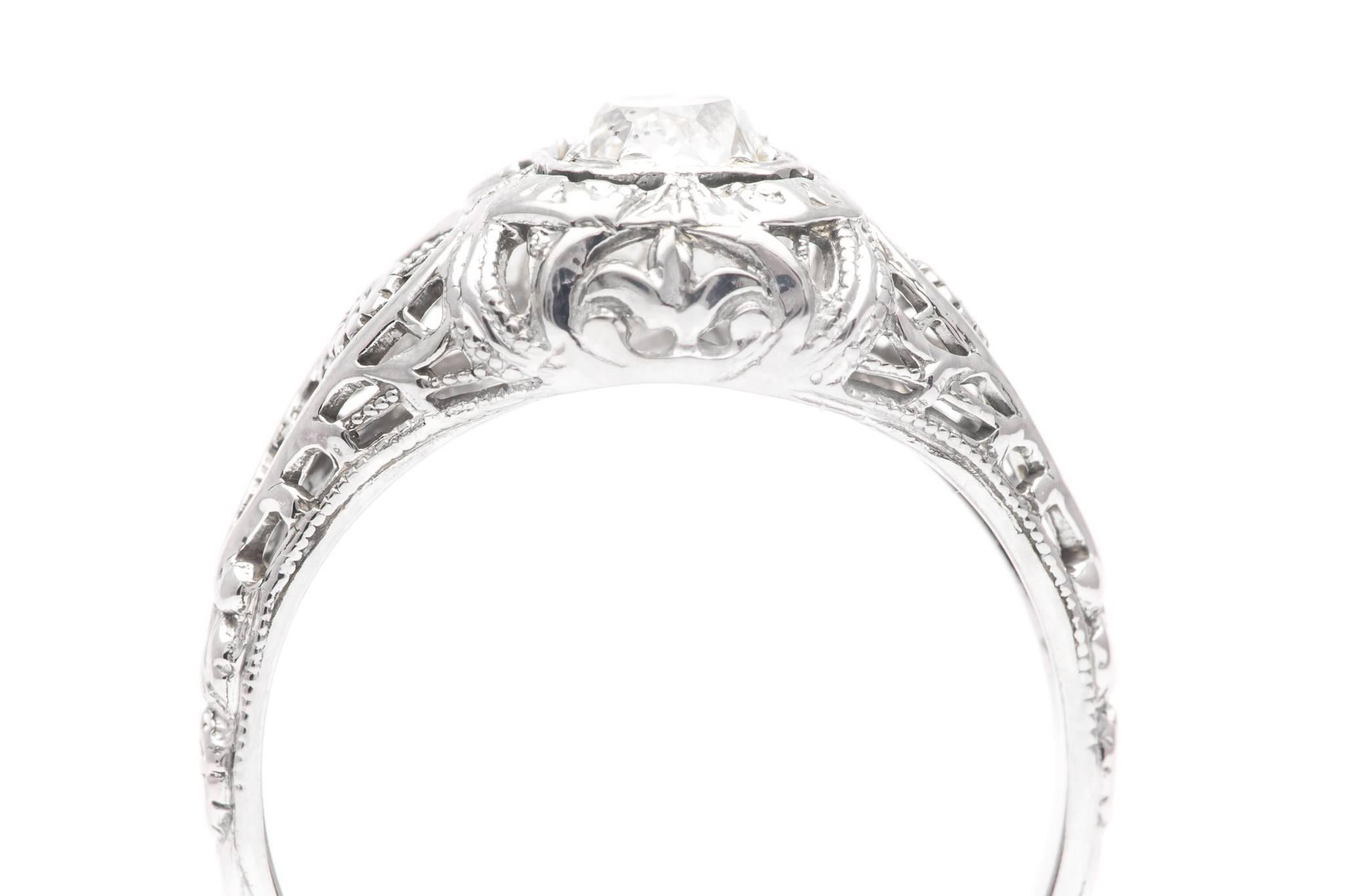 Floral Art Deco Diamond Solitaire Engagement Ring For Sale 1