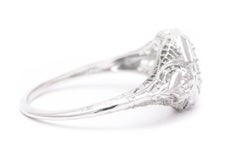 Art Deco Floral Diamond Solitaire Engagement Ring in 18 Karat White Gold