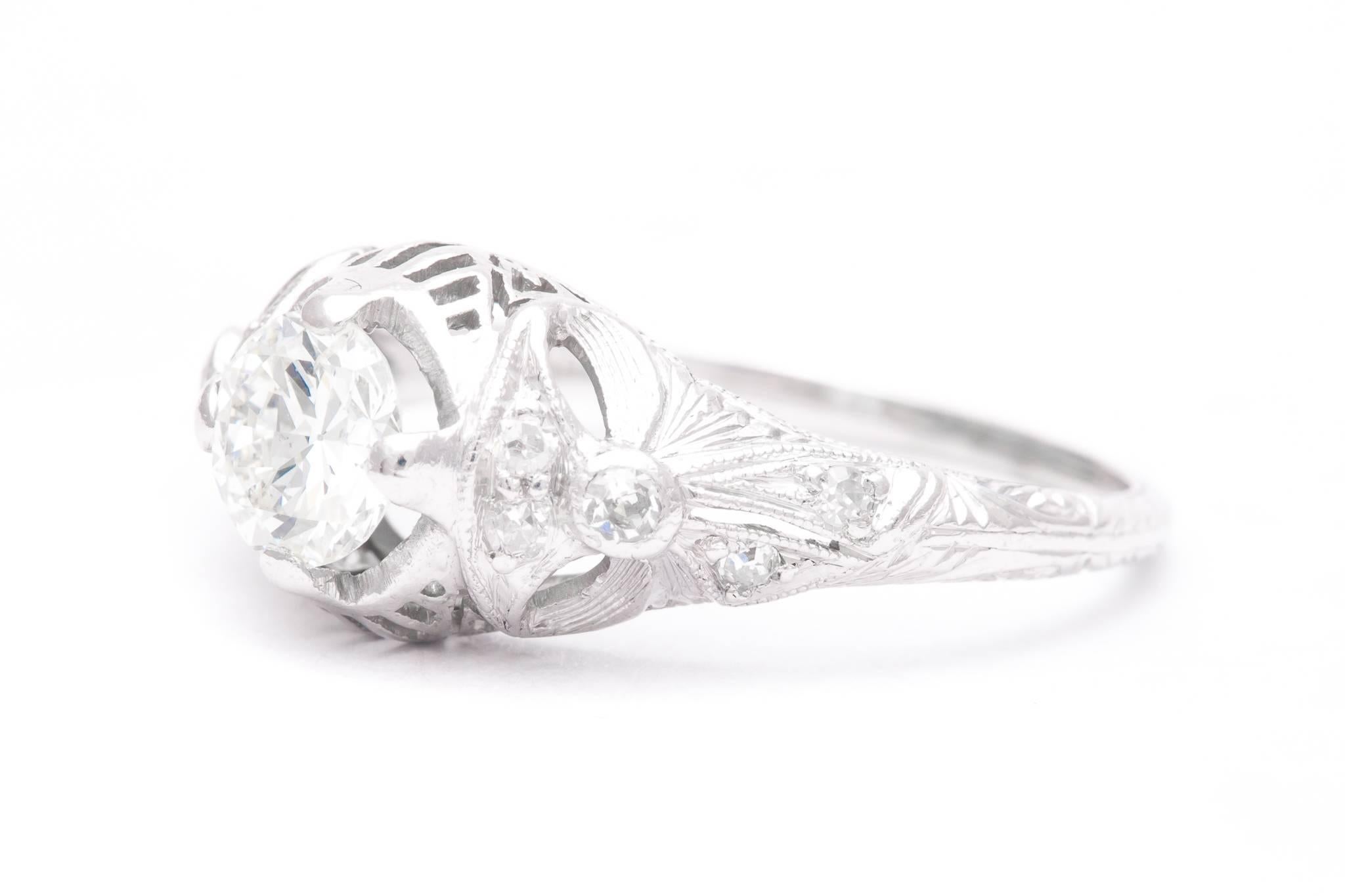 Old European Cut Fantastic Platinum Art Deco Filigree Engagement Ring For Sale