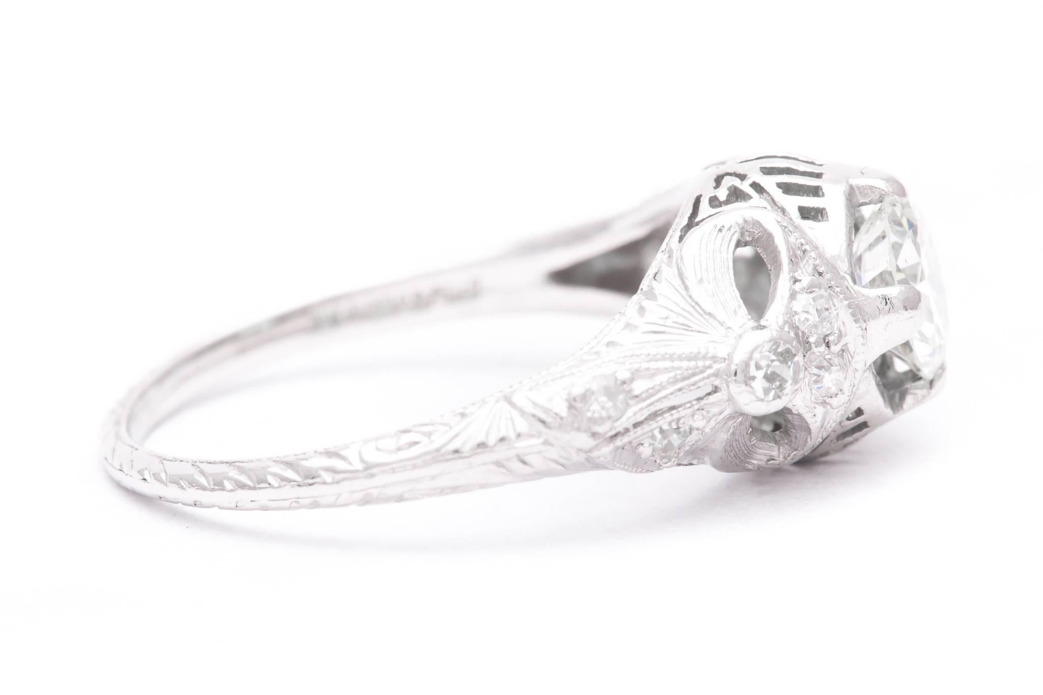 Fantastic Platinum Art Deco Filigree Engagement Ring In Excellent Condition For Sale In Boston, MA