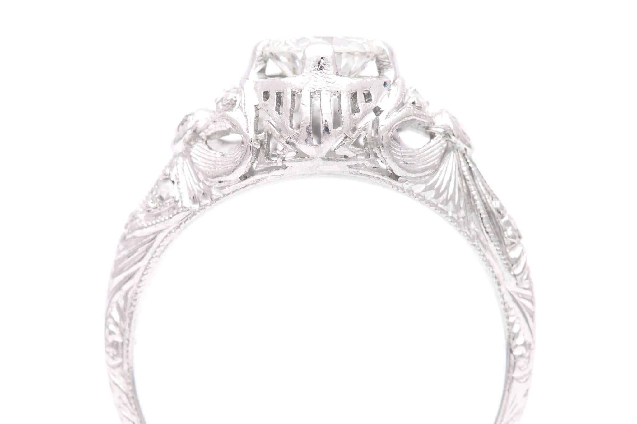 Women's Fantastic Platinum Art Deco Filigree Engagement Ring For Sale