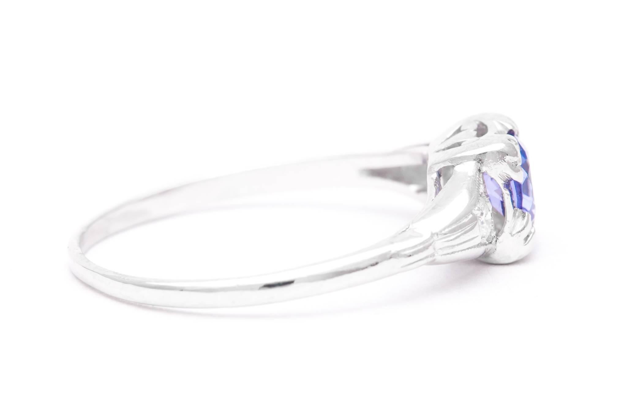 Women's Art Deco Sapphire and Diamond Three-Stone Ring in Platinum For Sale