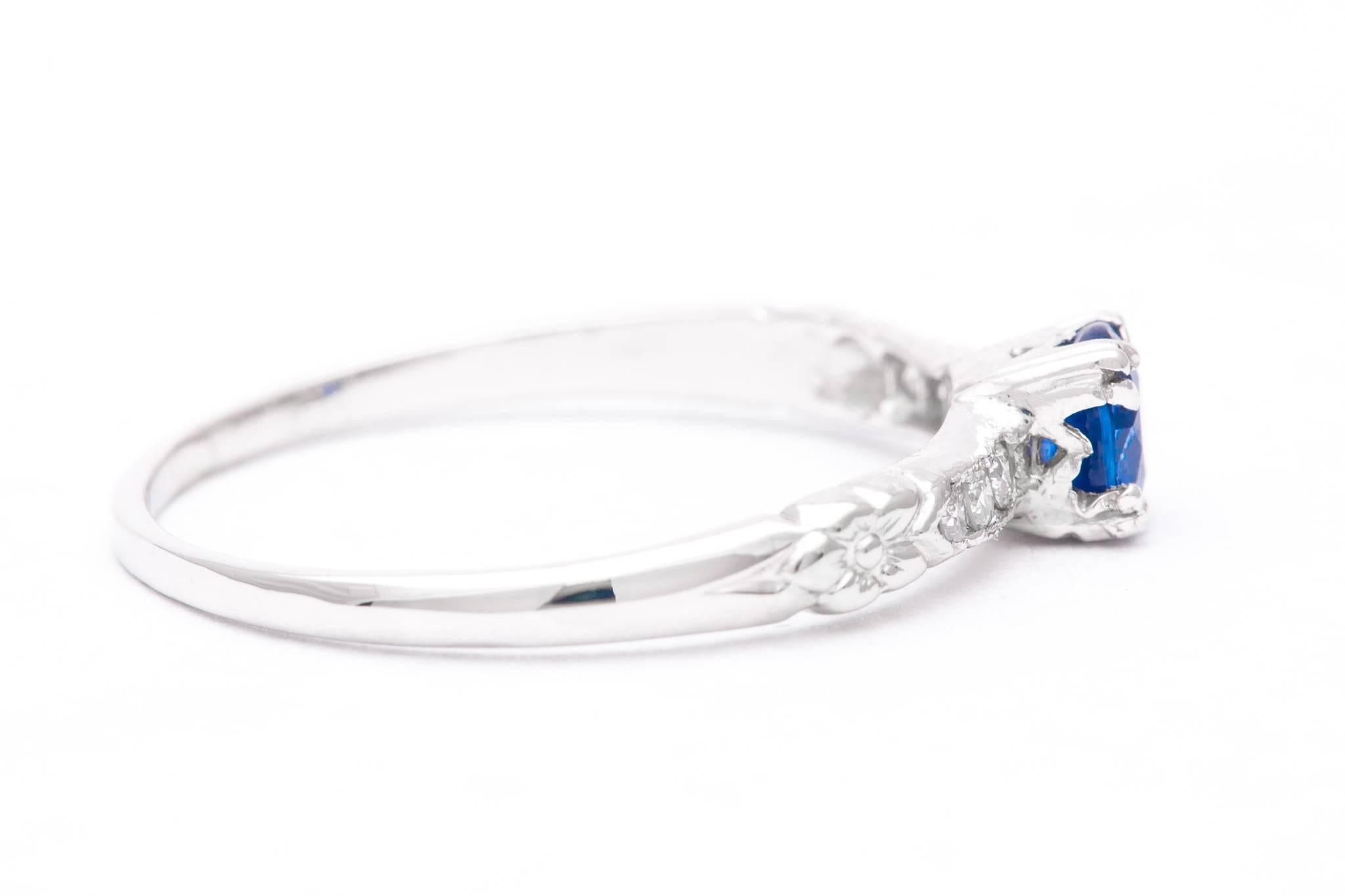 Women's Art Deco Orange Blossom Sapphire and Diamond Ring in Platinum For Sale