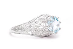 Art Deco Aquamarine and Diamond Filigree Ring in Platinum