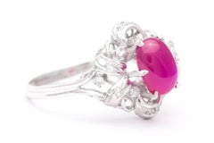 Vintage Ribbon like Star Ruby and Diamond Ring in Platinum