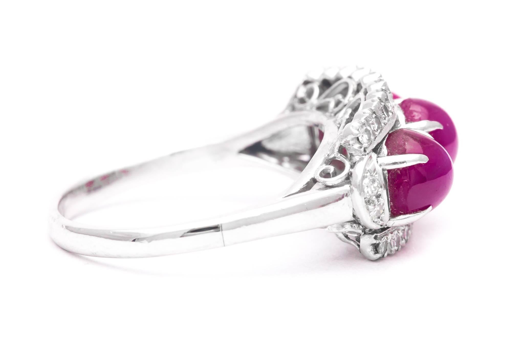Midcentury Star Ruby and Diamond Ring in Platinum In Excellent Condition In Boston, MA