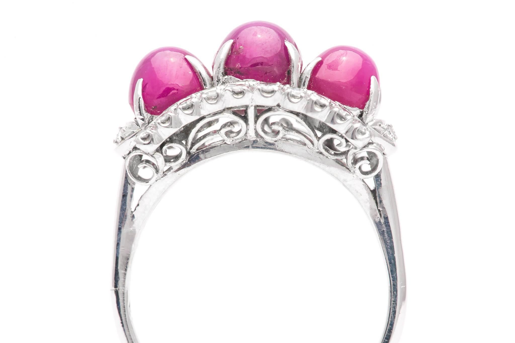 Women's Midcentury Star Ruby and Diamond Ring in Platinum