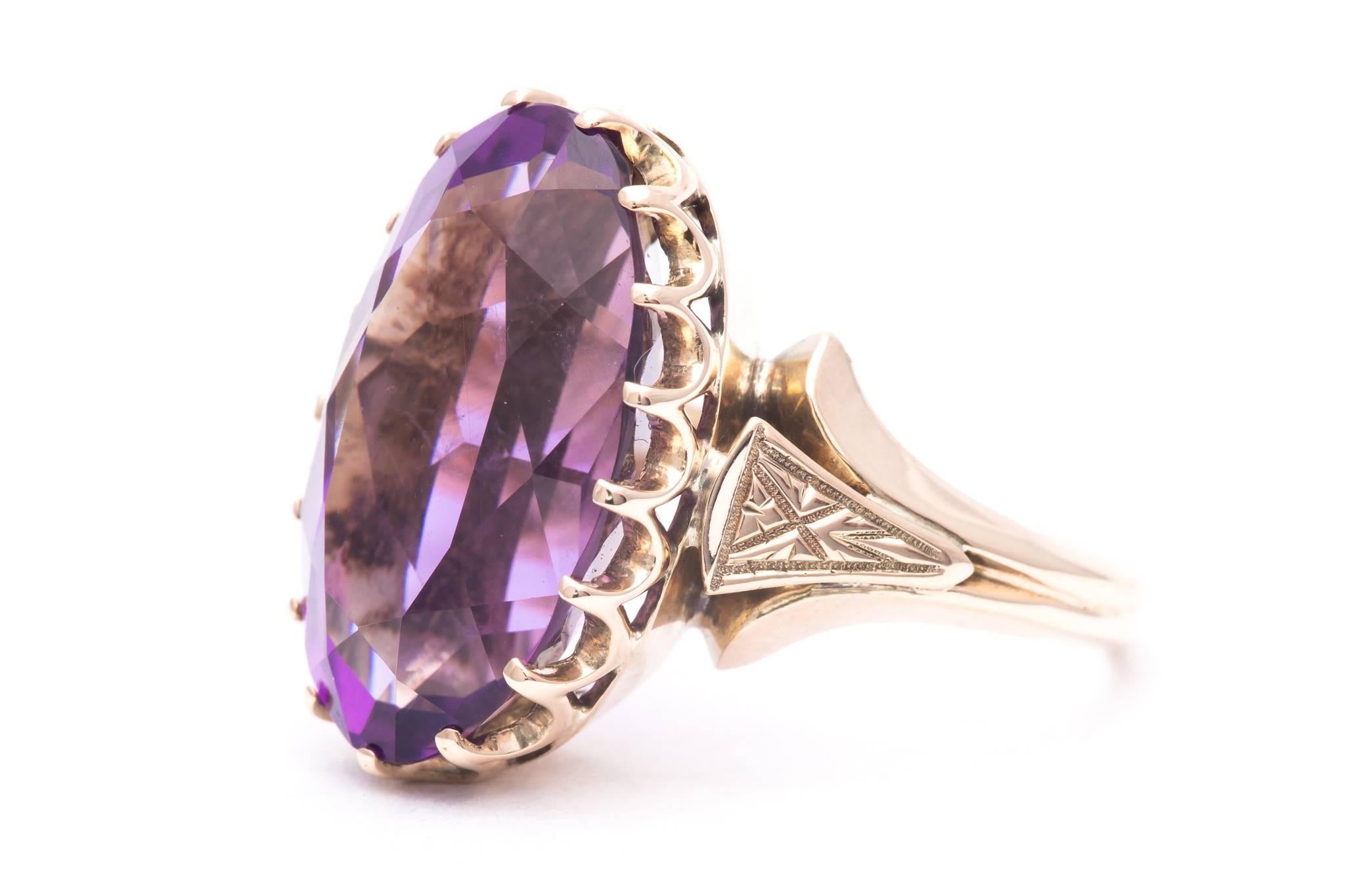 Oval Cut Victorian Period Amethyst Solitaire Ring in Yellow Gold For Sale