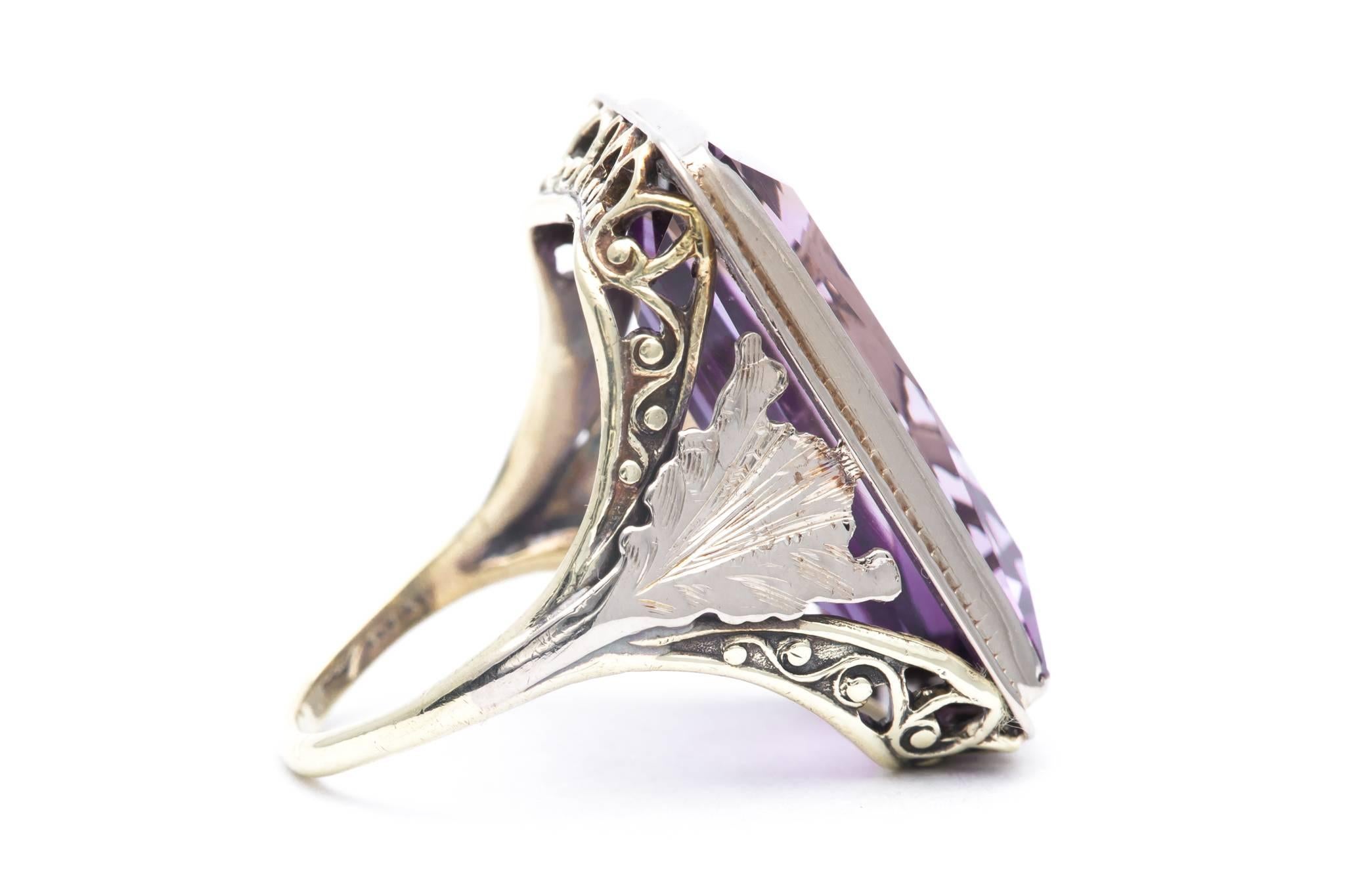 Women's Art Nouveau Amethyst Solitaire Filigree Ring For Sale