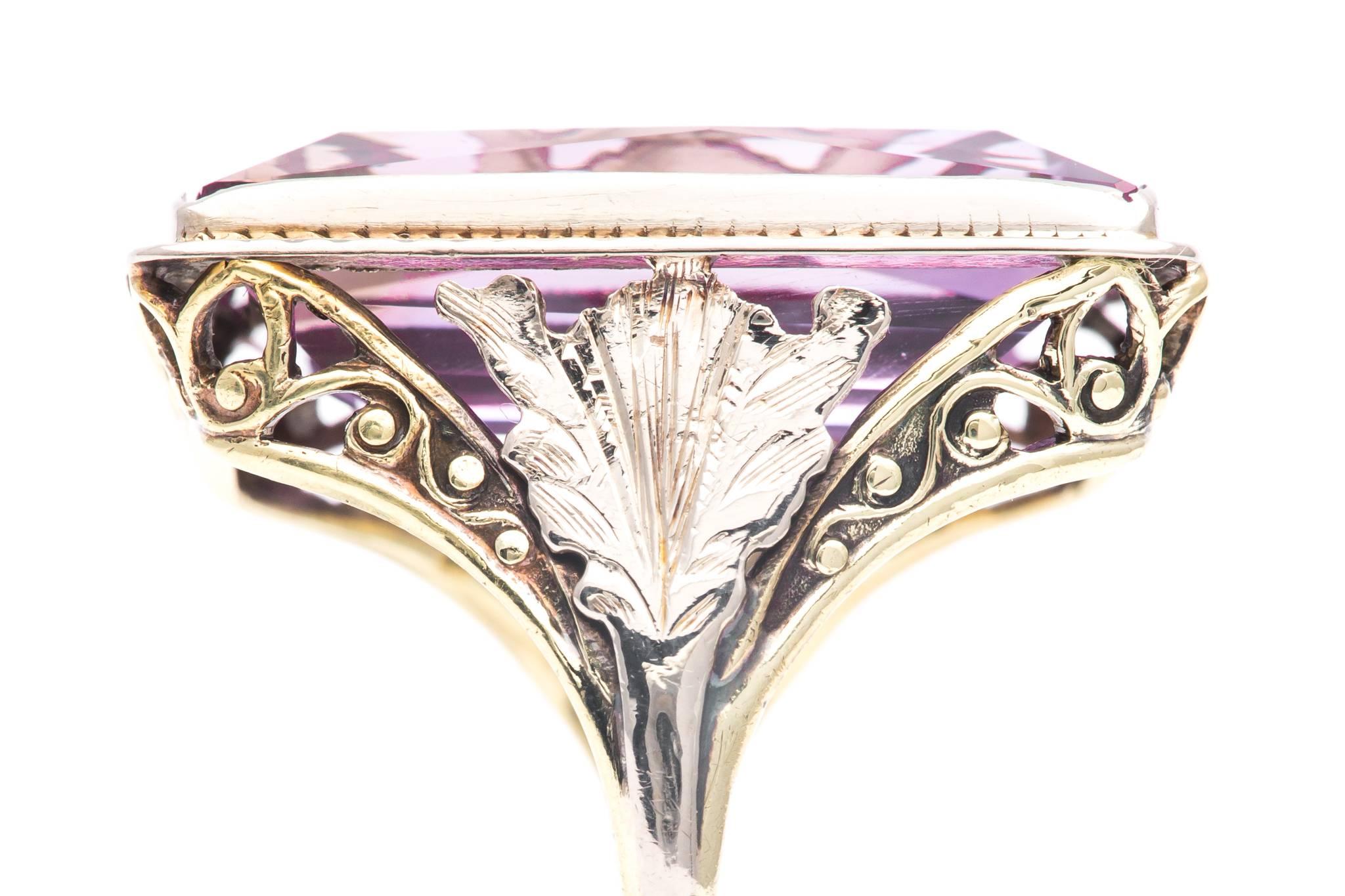 Art Nouveau Amethyst Solitaire Filigree Ring For Sale 1