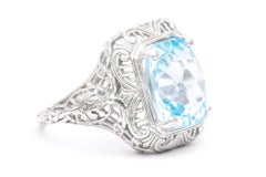 Blue Topaz Filigree Ring in White Gold