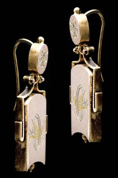 Victorian Dove Bird Earrings in Multi-Color Gold