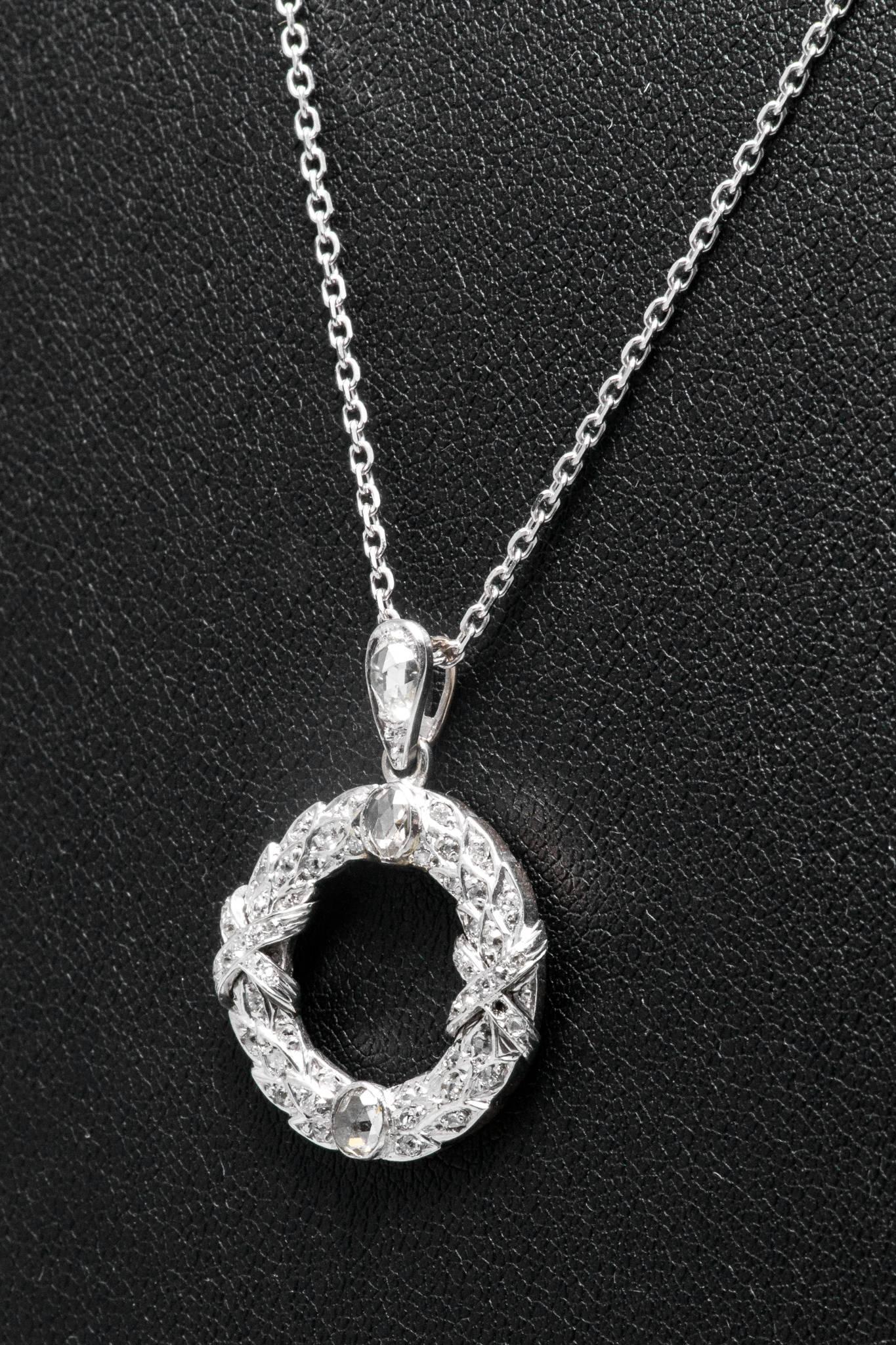 Women's Edwardian Rose Cut Diamond Wreath Pendant in Platinum For Sale