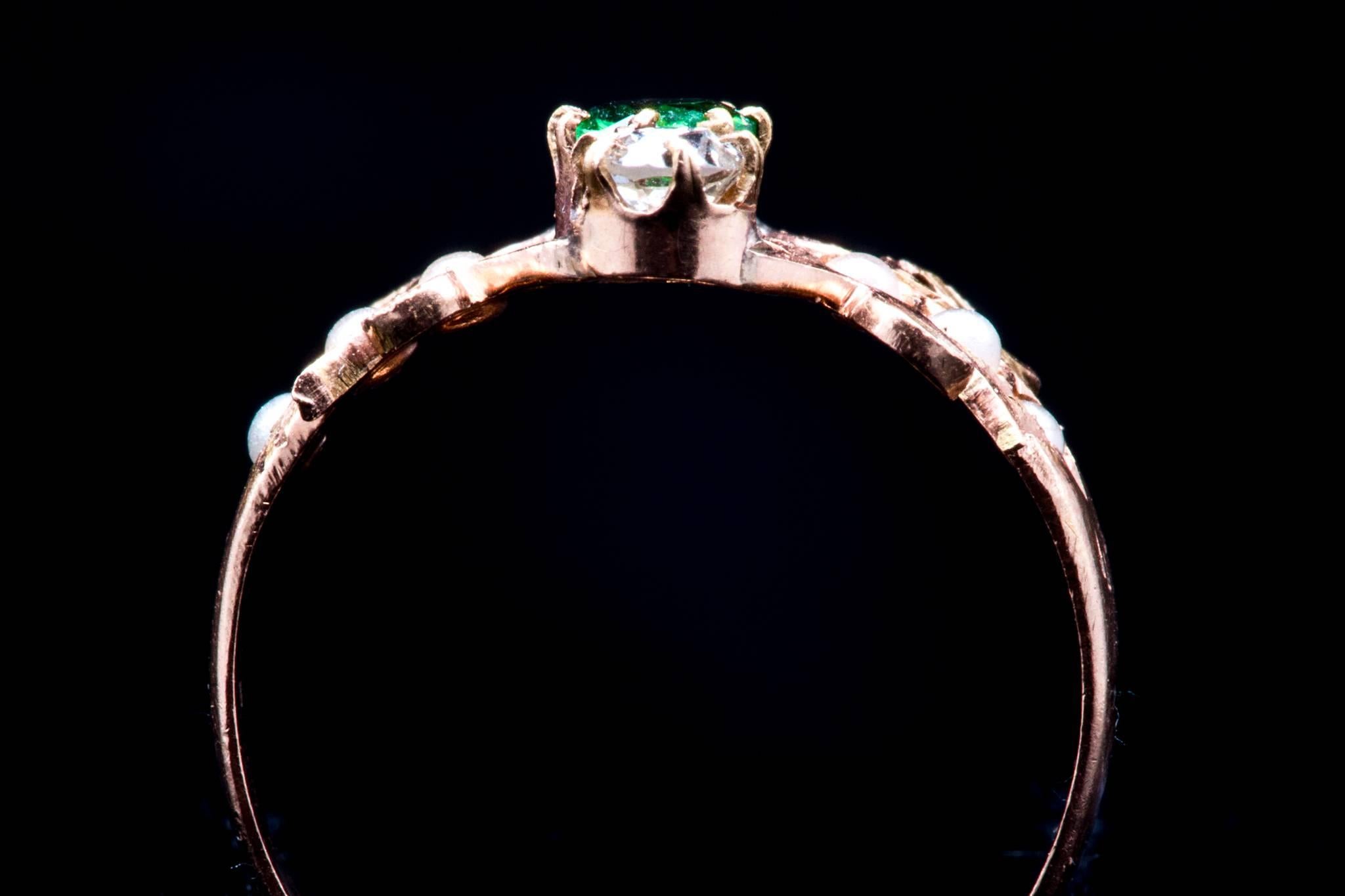 Women's Russian Victorian Demantoid Garnet and Diamond Ring in Gold