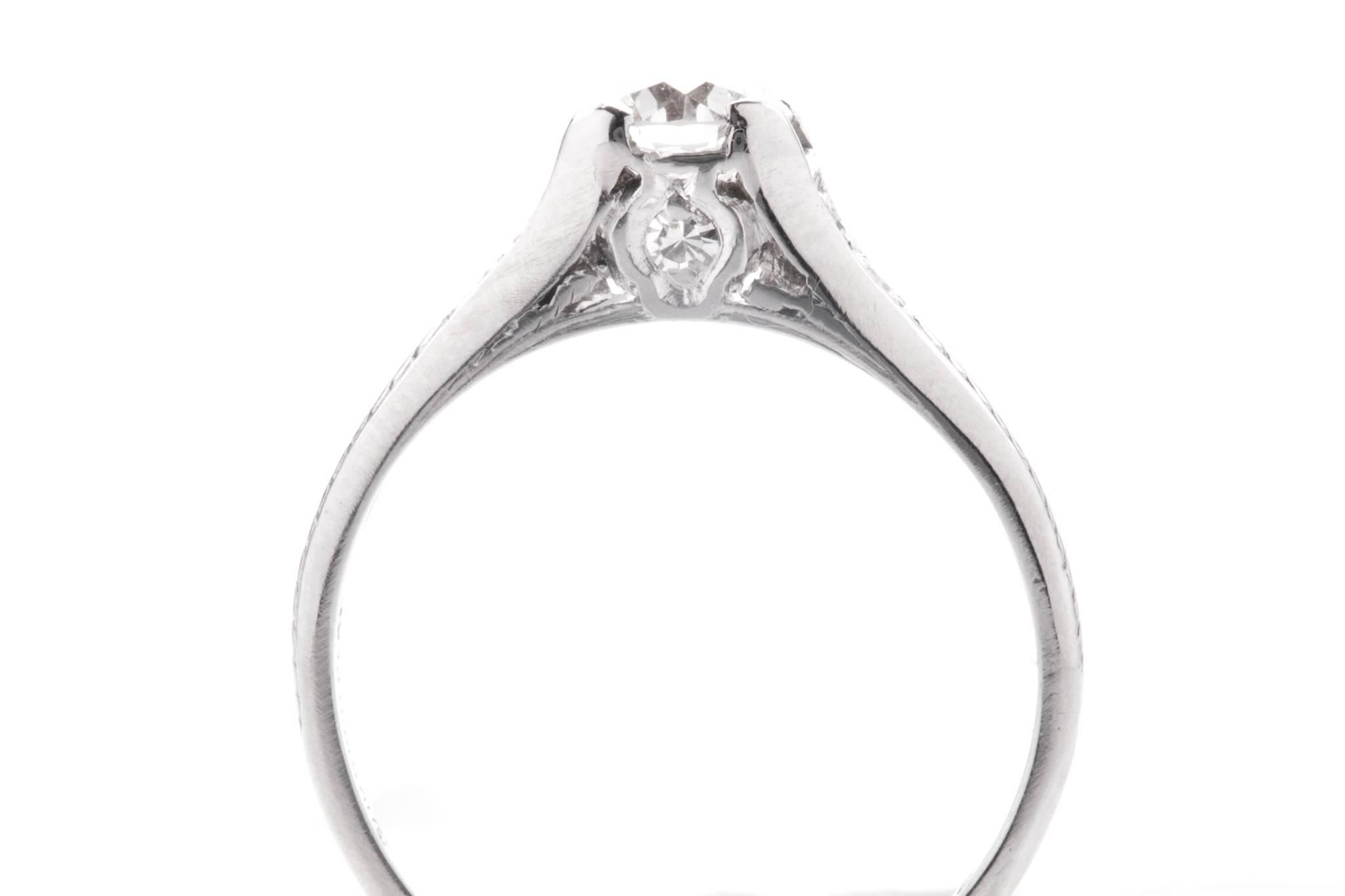 Women's Art Deco Hand Engraved 0.70 Carat Diamond Engagement Ring in Platinum For Sale