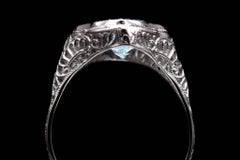 Art Deco Aquamarine and Diamond Filigree Ring in 18 Karat White Gold