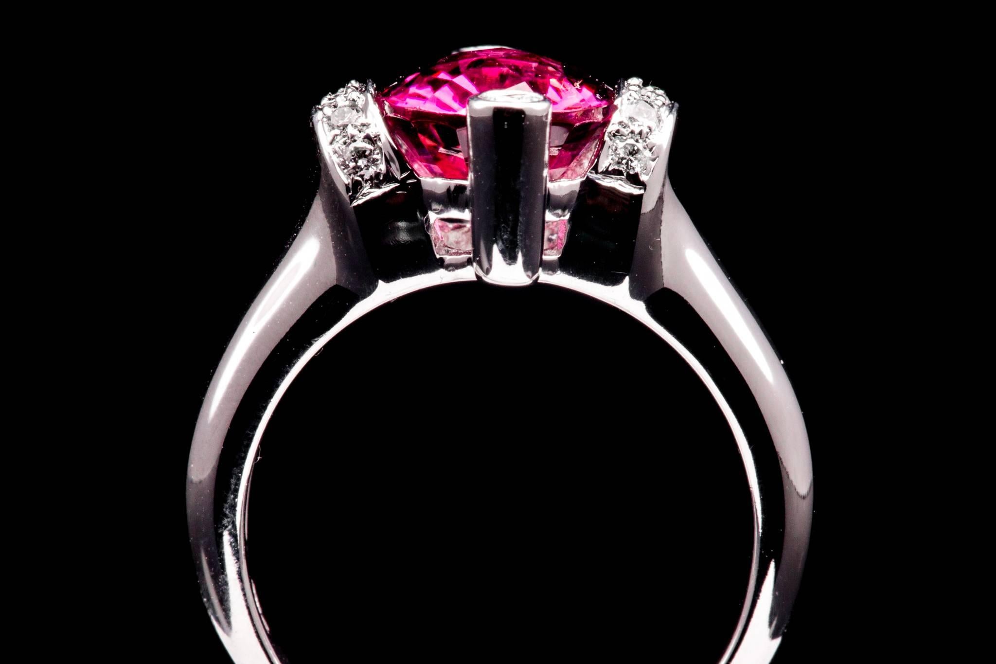 Contemporary Chic Rubellite Tourmaline and Diamond Ring in White Gold For Sale 1