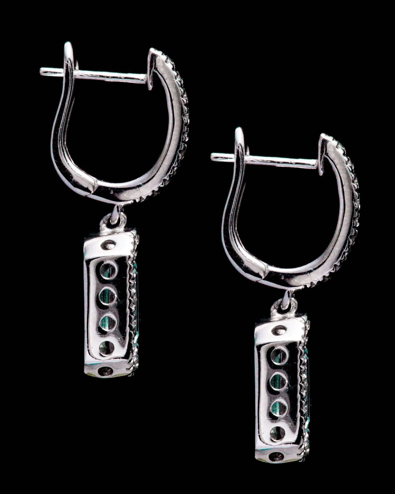 Women's Aquamarine Diamond Halo Dangle Earrings in White Gold For Sale