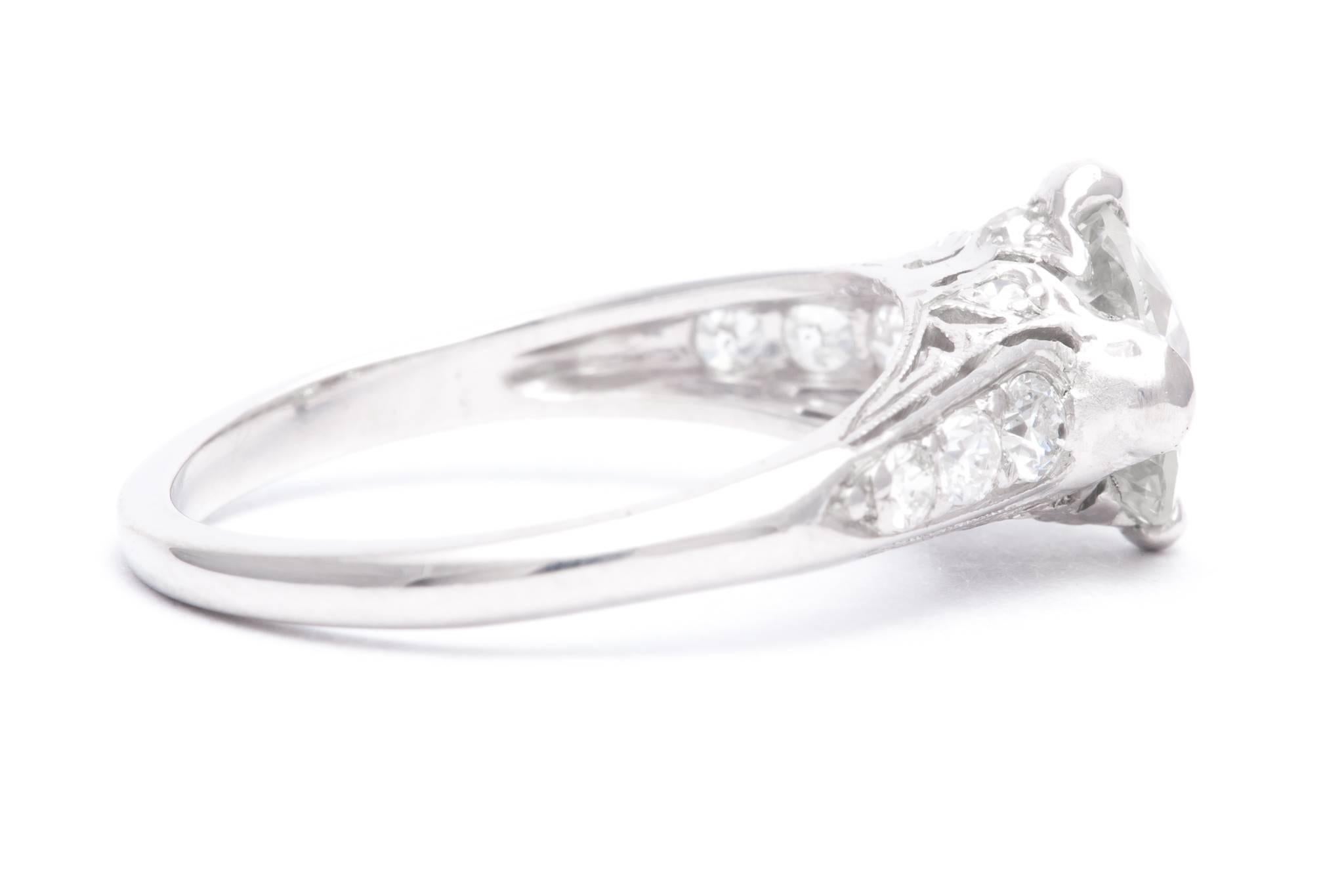 Women's GIA Certified Art Deco 1.53 Carat European Cut Diamond Engagement Ring