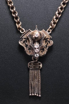 Victorian Diamond and Enamel Tassel Necklace in Yellow Gold