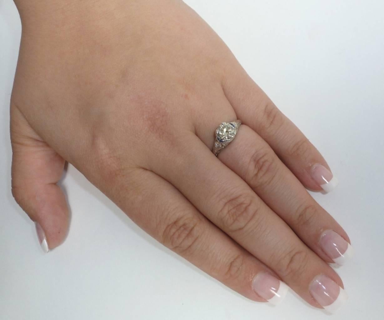 Art Deco GIA Certified 1.47 Carat Sapphire Diamond Platinum Ring 1