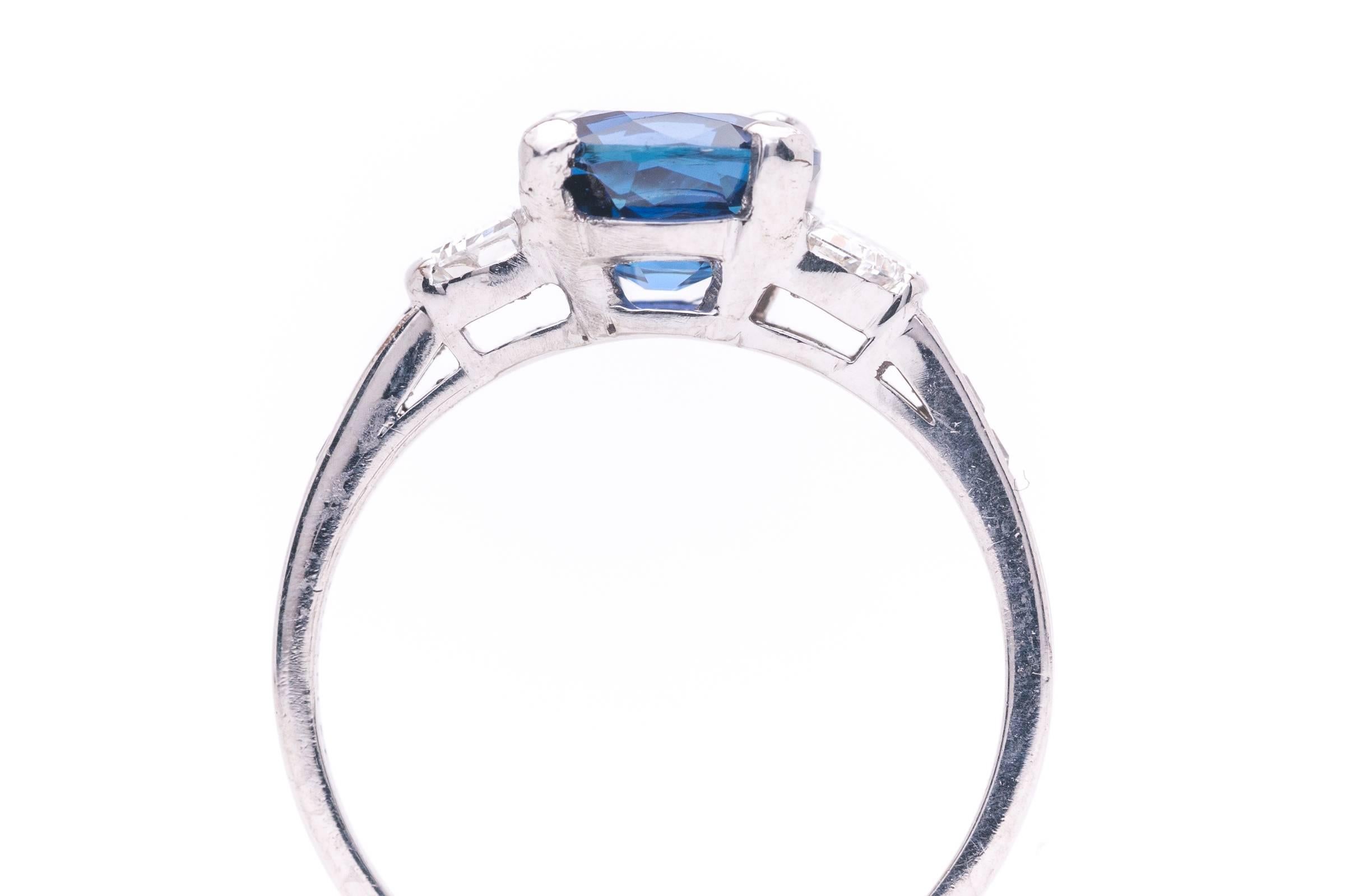 Tiffany & Co. Art Deco 2.23 Carat Sapphire Half Moon Diamond Engagement Ring In Excellent Condition In Boston, MA