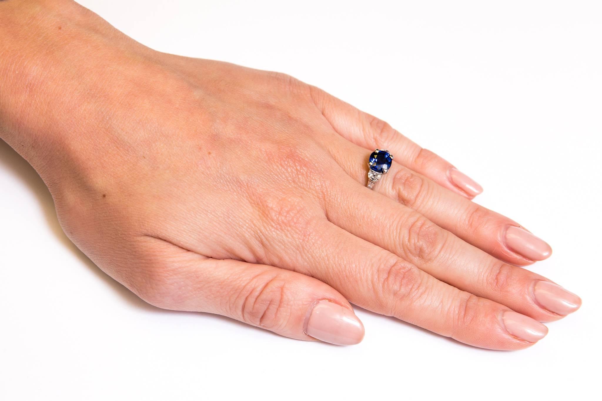 Tiffany & Co. Art Deco 2.23 Carat Sapphire Half Moon Diamond Engagement Ring 1